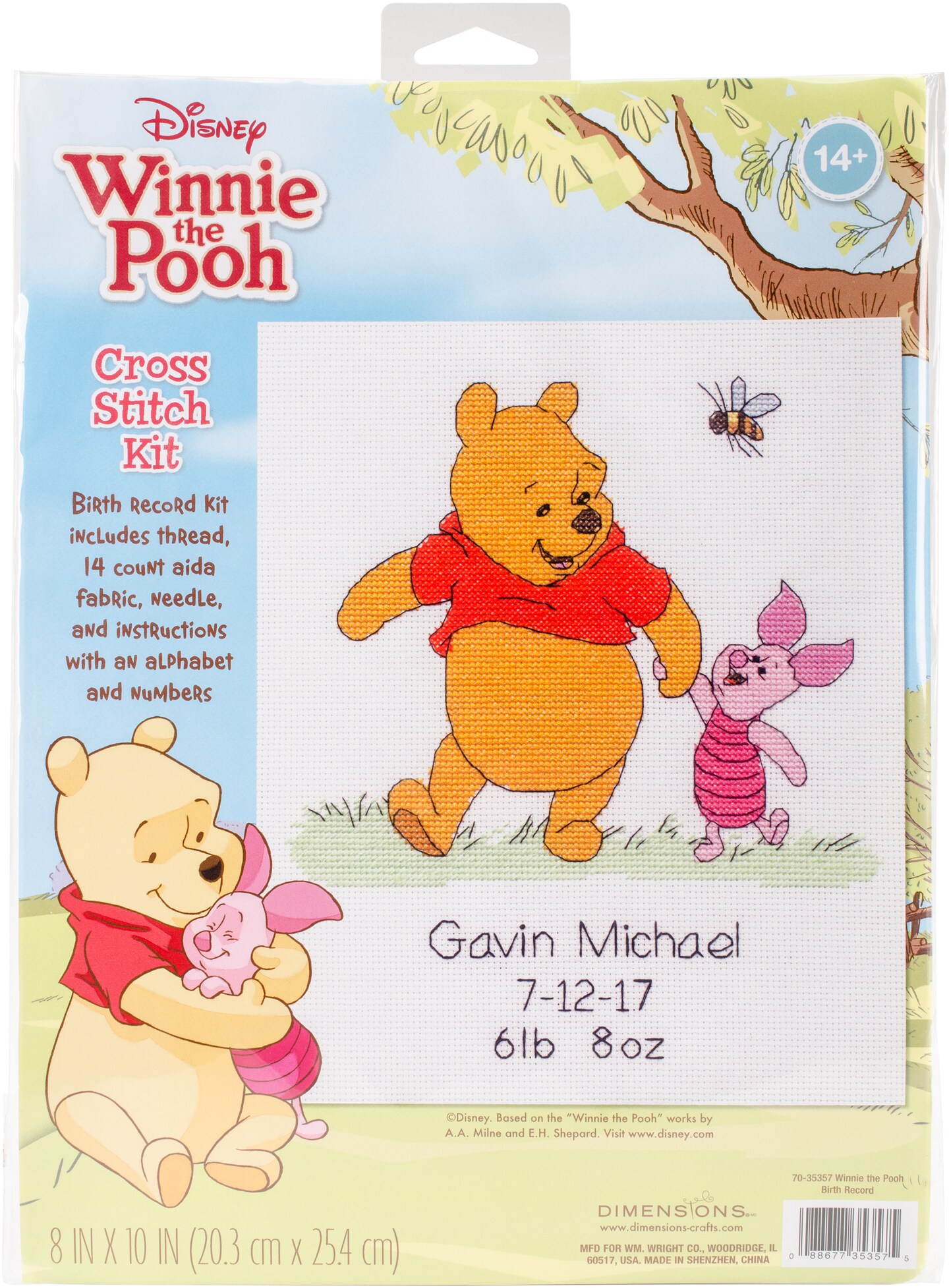 Dimensions Disney Counted Cross Stitch Kit 8"X10"-Winnie The Pooh Birth Record (14 Count)