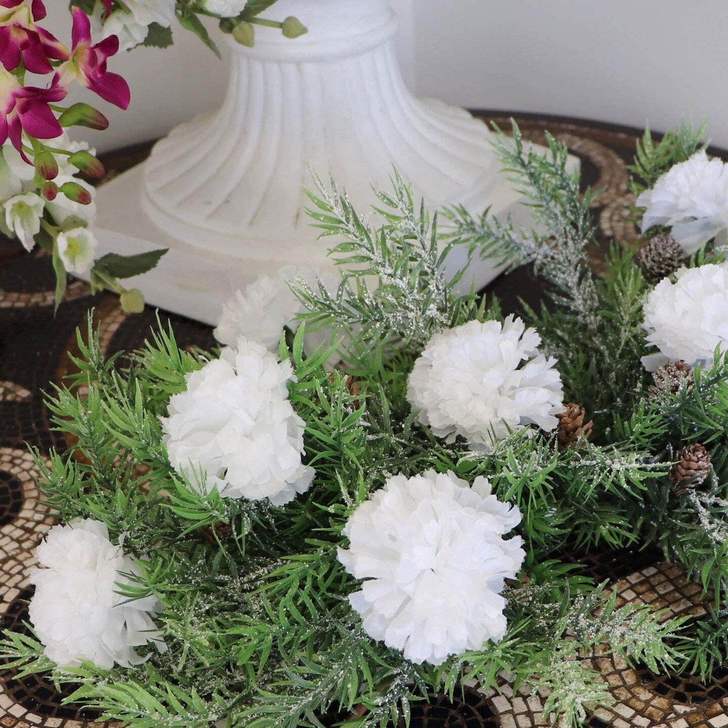 Floral Home White Carnation Flowers, 100-Pack, Artificial Carnation Picks, Silk Fake Carnations, Bulk, for DIY Wedding, Bouquets, Party, &#x26; Event, Home Decor, Floral Home by Artificial Flowers