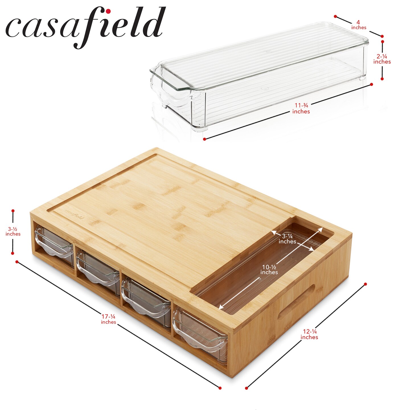 Casafield Bamboo Cutting Board Set with Kitchen Food Storage Containers and Lids