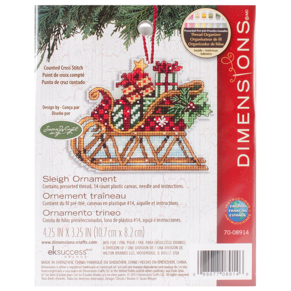 Dimensions Plastic Canvas Ornament Kit 4.25"X3.25"-Sleigh (14 Count)
