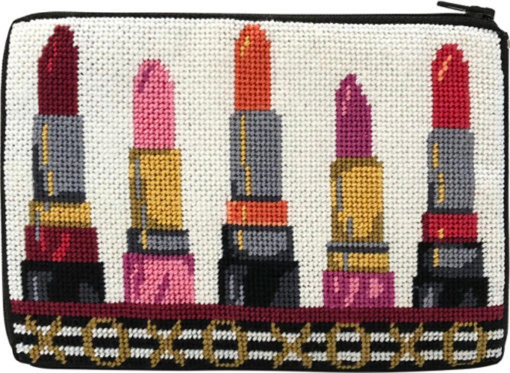 Stitch &#x26; Zip Needlepoint Cosmetic Purse Kit- XOXO Lipsticks