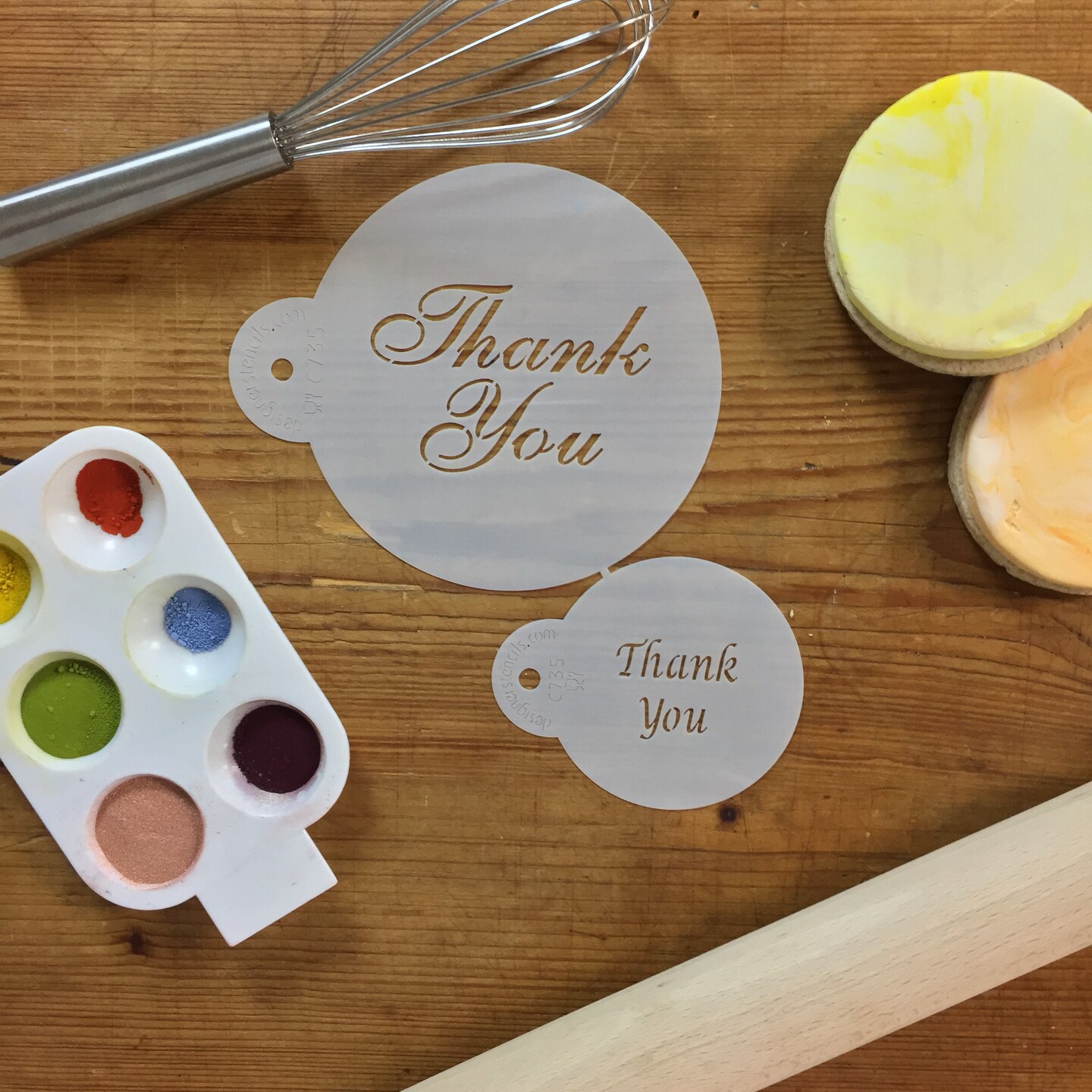 Thank You Cookie &#x26; Cupcake Stencil Set | C735 by Designer Stencils | Cookie Decorating Tools | Baking Stencils for Royal Icing, Airbrush, Dusting Powder | Reusable Plastic Food Grade Stencil for Cookies | Easy to Use &#x26; Clean Cookie Stencil