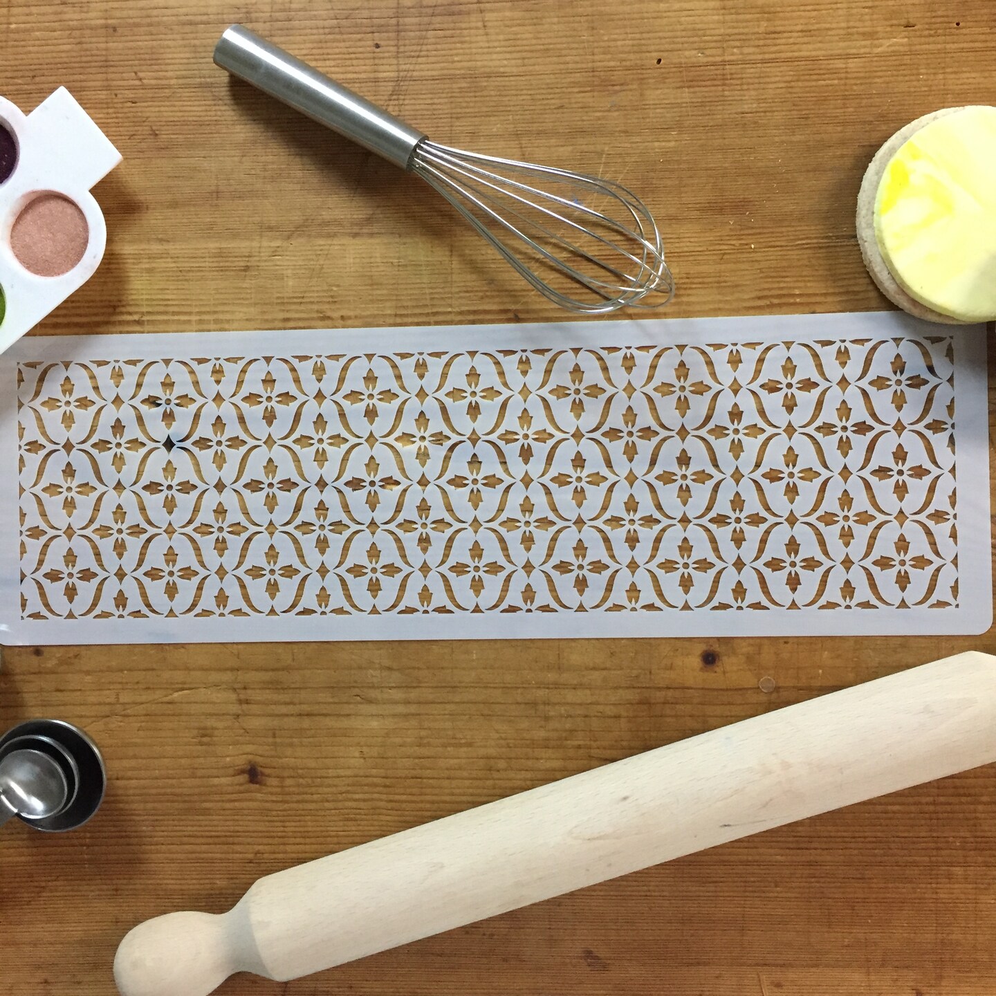 French Medallion Lattice Cake Stencil | C760 by Designer Stencils | Cake Decorating Tools | Baking Stencils for Royal Icing, Airbrush, Dusting Powder | Reusable Plastic Food Grade Stencil for Cakes | Easy to Use &#x26; Clean Cake Stencil