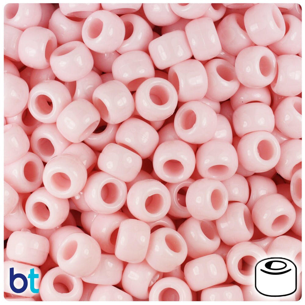 BeadTin Our Lady&#x27;s Pink Opaque 9mm Barrel Plastic Pony Beads (500pcs)
