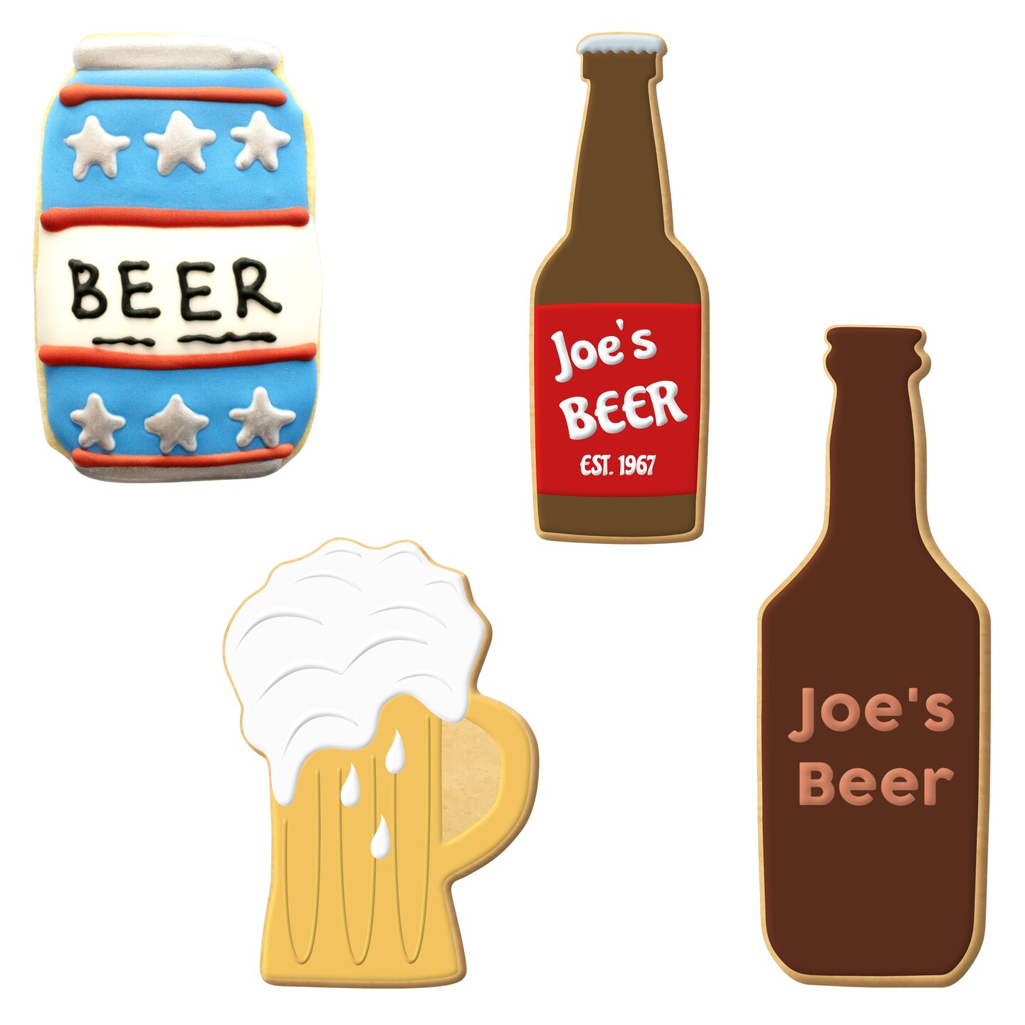 CookieCutter.com Bottle and Mug 4 Piece Cookie Cutters Set, Beer Can, Soda Can, Party, Tin Plate Steel, USA