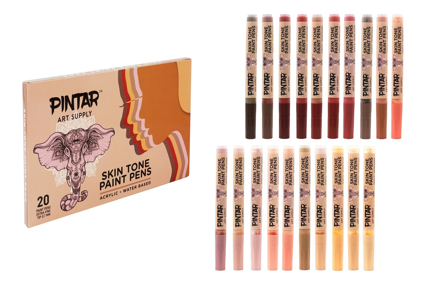 Pintar Skin Tone Color 20 Pack Paint Pens Acrylic Paint Pen Set with