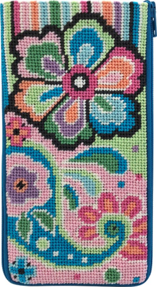 Stitch & Zip Eyeglass Case Needlepoint Kit- Pastel Floral Paisley