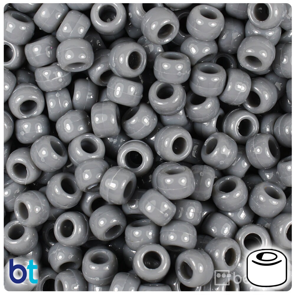 BeadTin Dark Grey Opaque 9mm Barrel Plastic Pony Beads (500pcs)