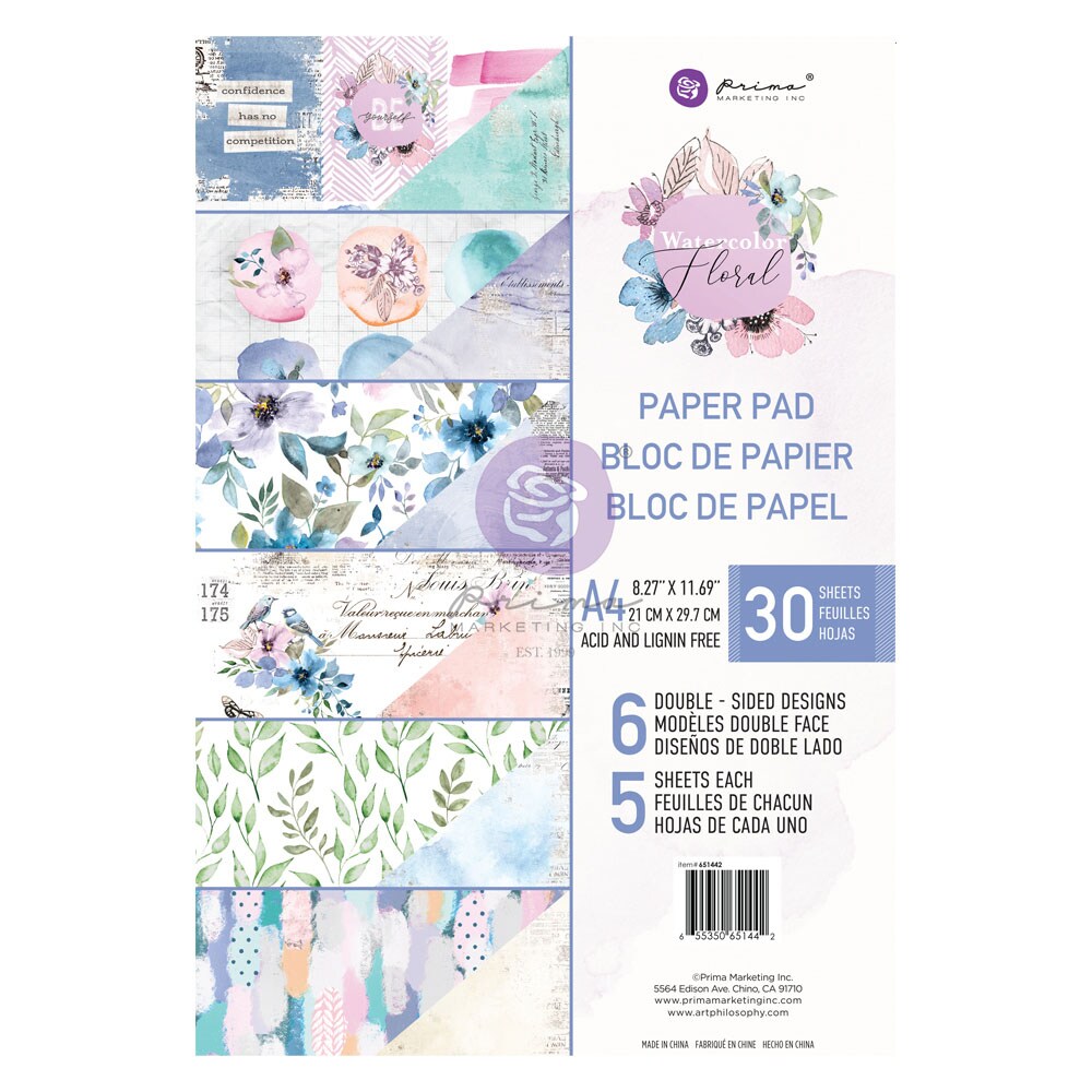 Prima Marketing Inc Watercolor Floral Collection A4 Paper Pad - 30 Sheets 655350651442