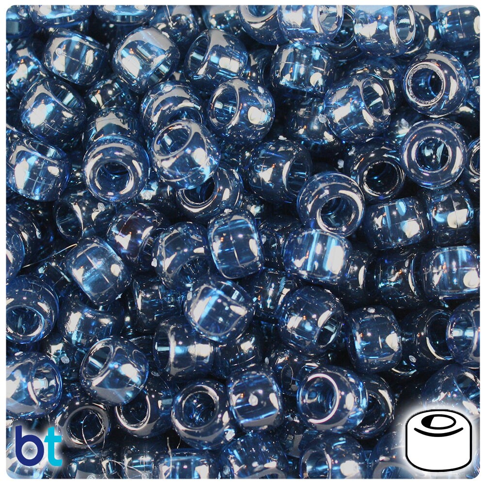 BeadTin Montana Blue Transparent 9mm Barrel Plastic Pony Beads (500pcs)
