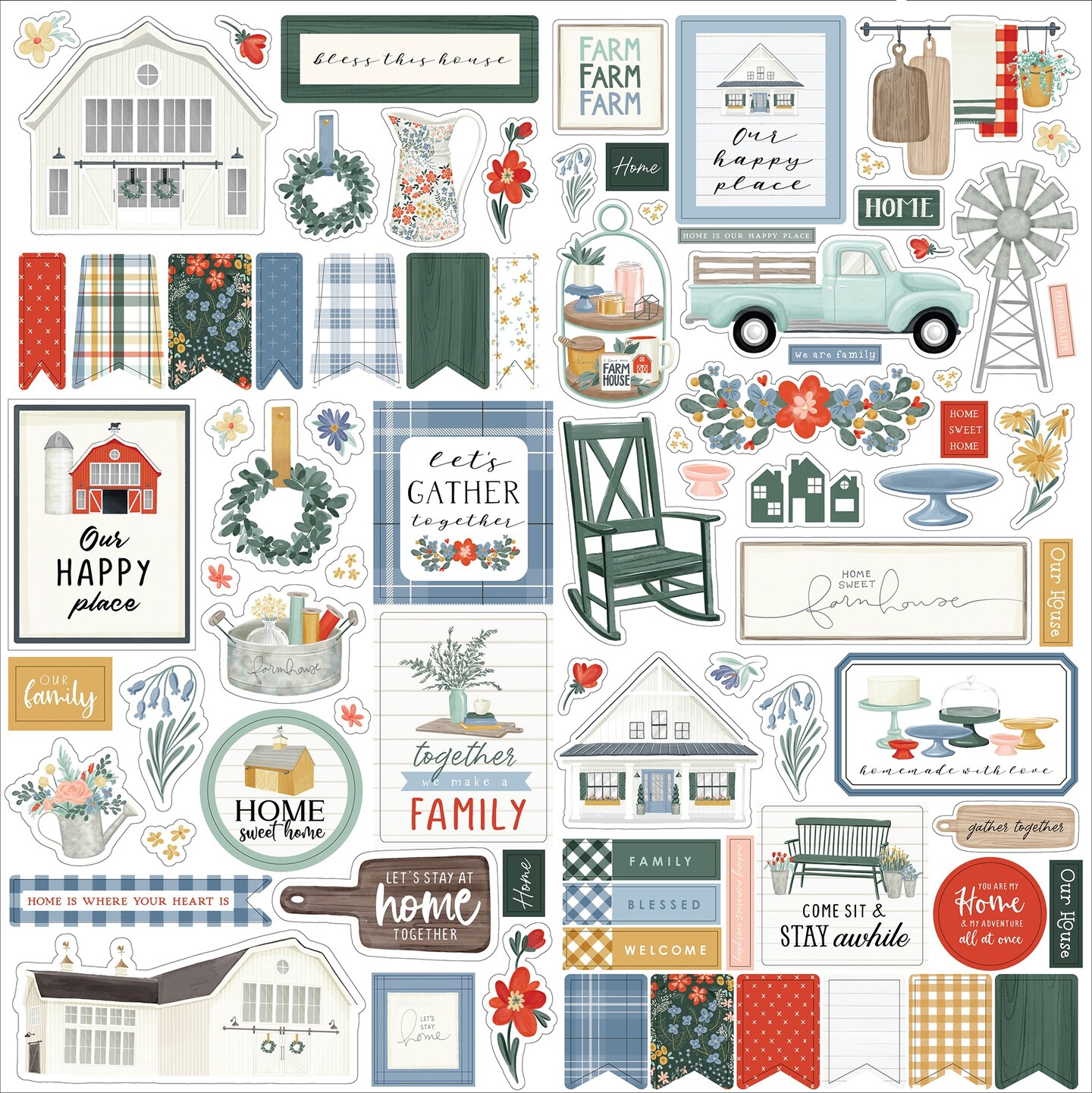 Farmhouse Christmas Cardstock Stickers 12X12-Elements - 787790197119