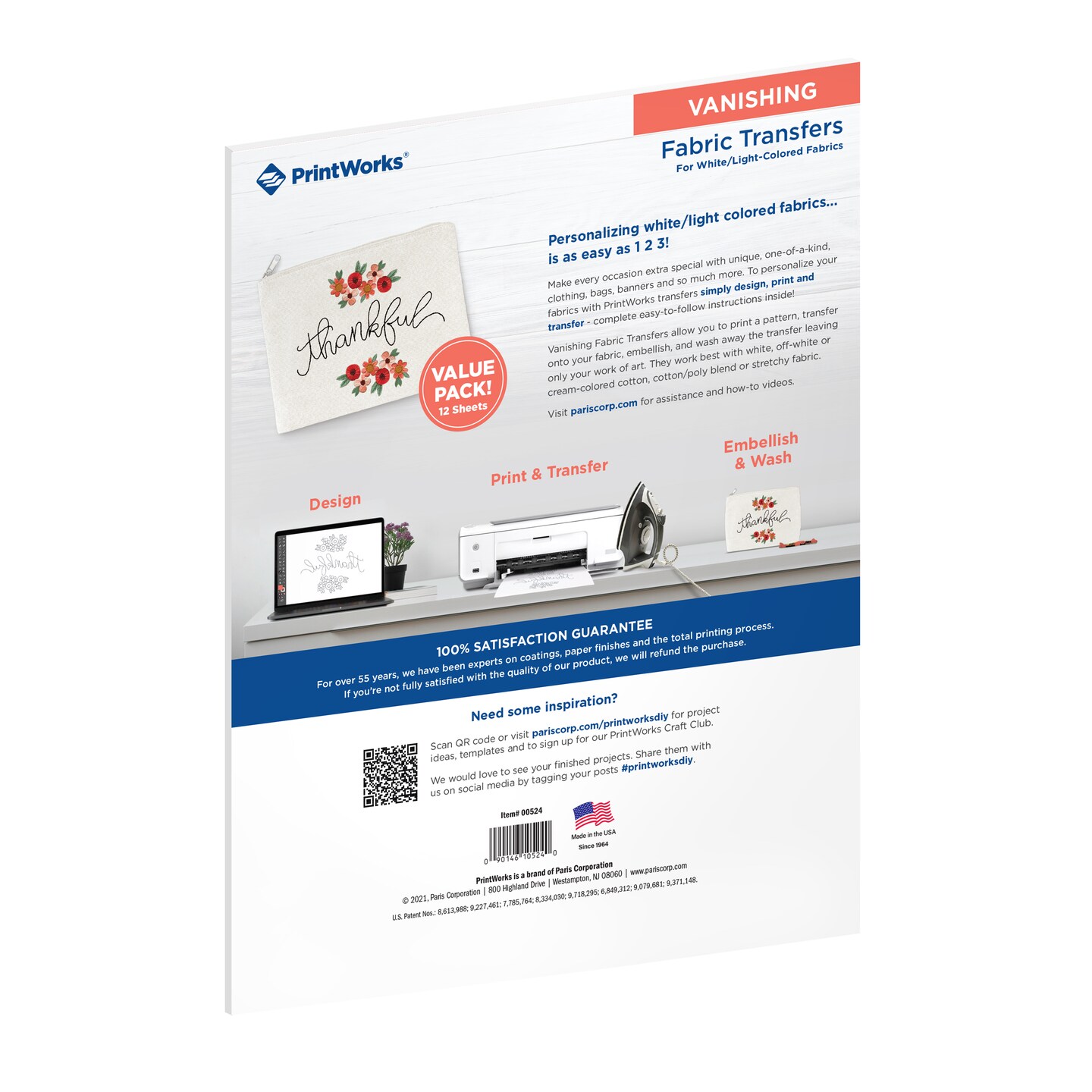 Printworks Vanishing Embroidery Transfers, 12 Sheets, 8.5 x 11 (00524)