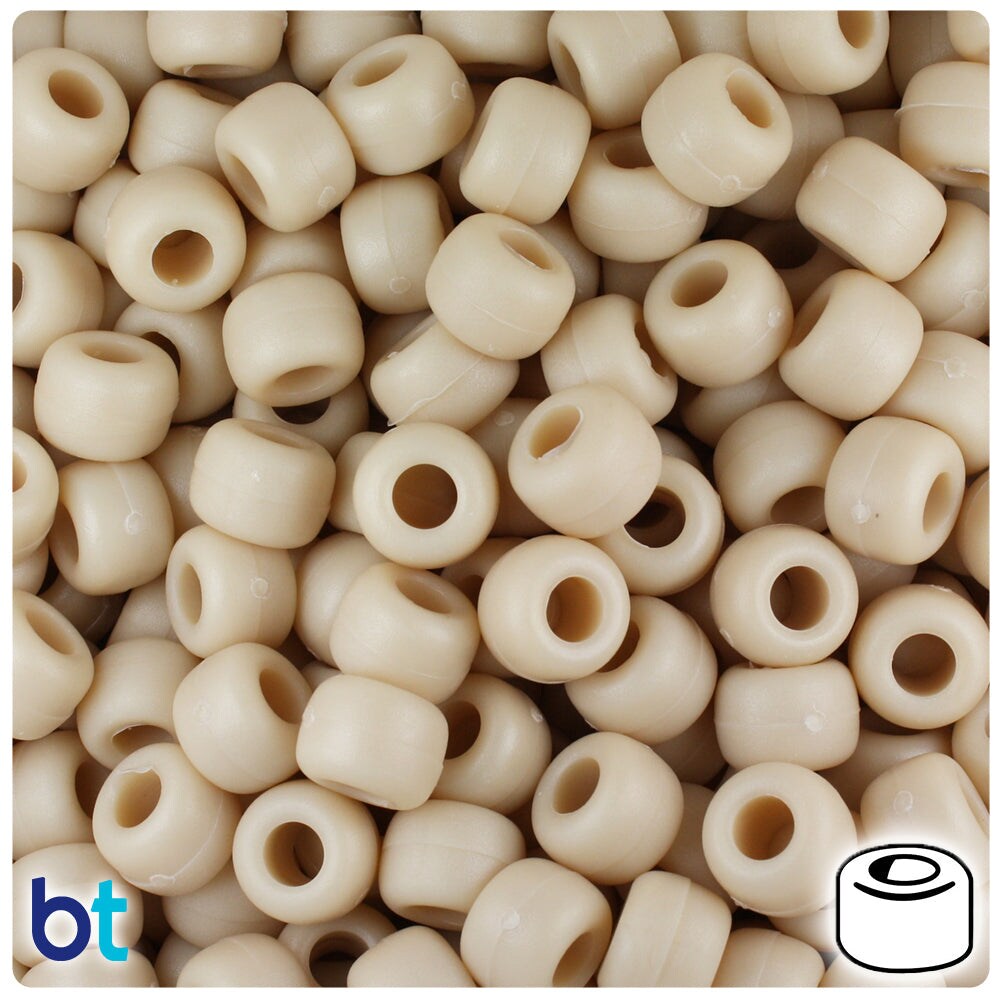 BeadTin Dark Ivory Matte 9mm Barrel Plastic Pony Beads (500pcs)