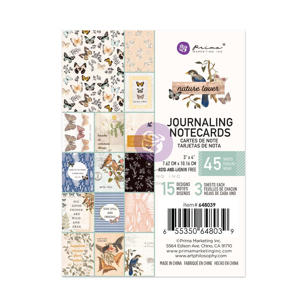Prima Marketing Inc Nature Lover Collection 3x4 Journaling Cards - 45 Sheets 655350648039