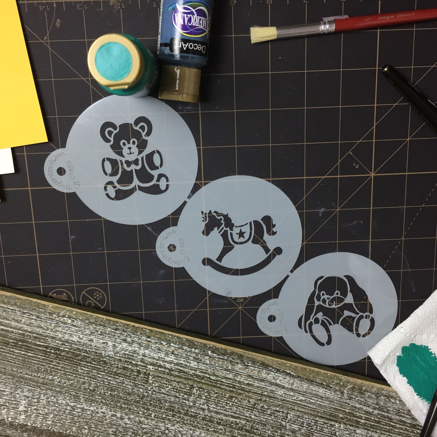 Teddy Bear, Rocking Horse and Bunny Cookie Set | C782 by Designer Stencils | Cookie Decorating Tools | Baking Stencils for Royal Icing, Airbrush, Dusting Powder | Reusable Plastic Food Grade Stencil for Cookies | Easy to Use &#x26; Clean Cookie Stencil