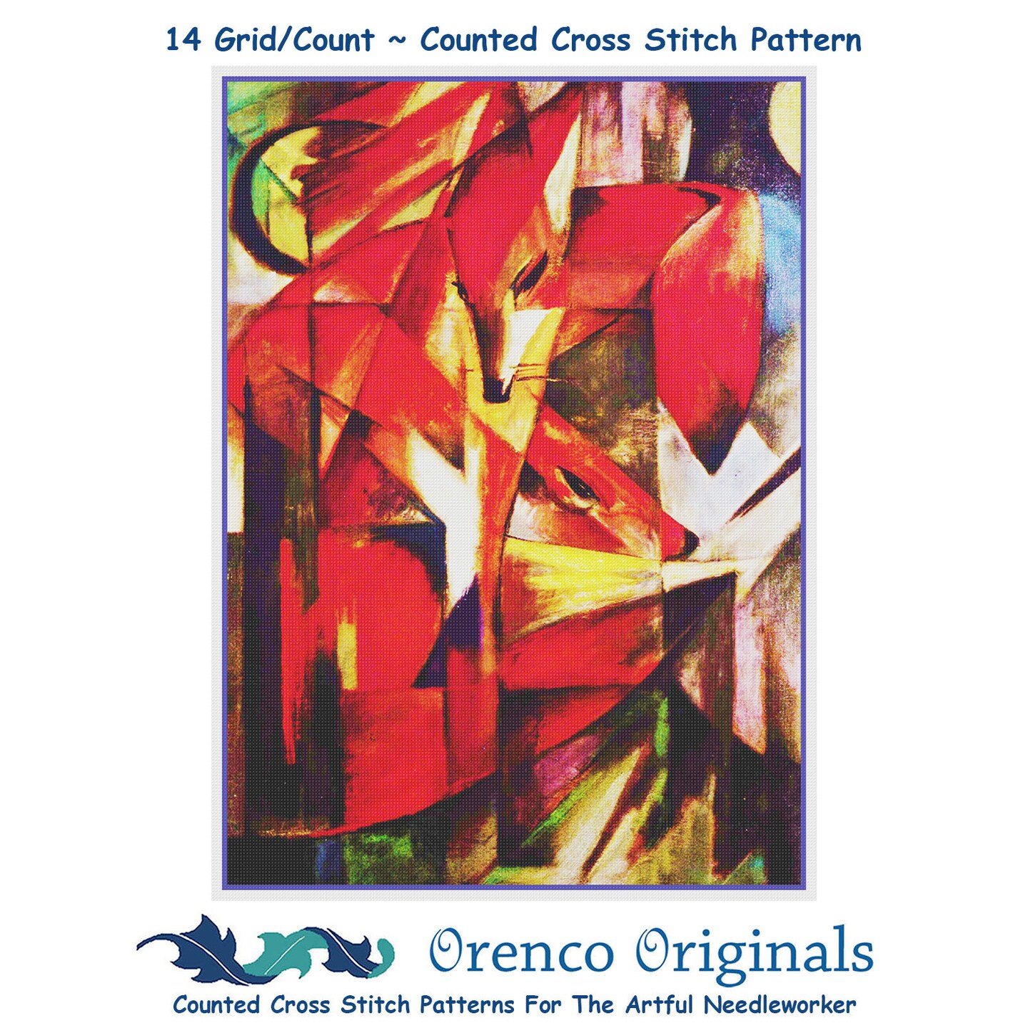 The Red Foxes by Expressionist Artist Franz Marc Counted Cross Stitch Pattern