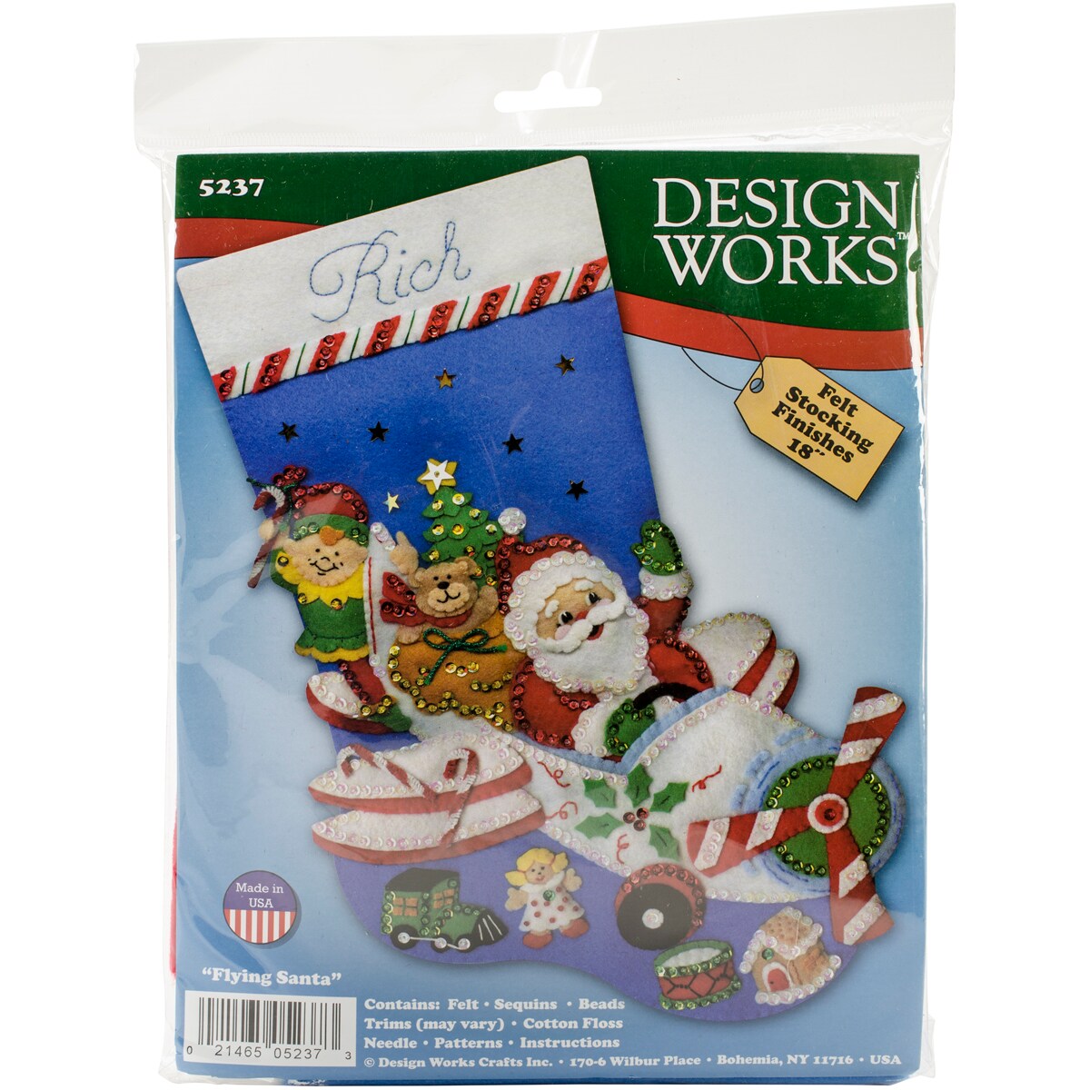Design Works Felt Stocking Applique Kit 18" Long-Flying Santa