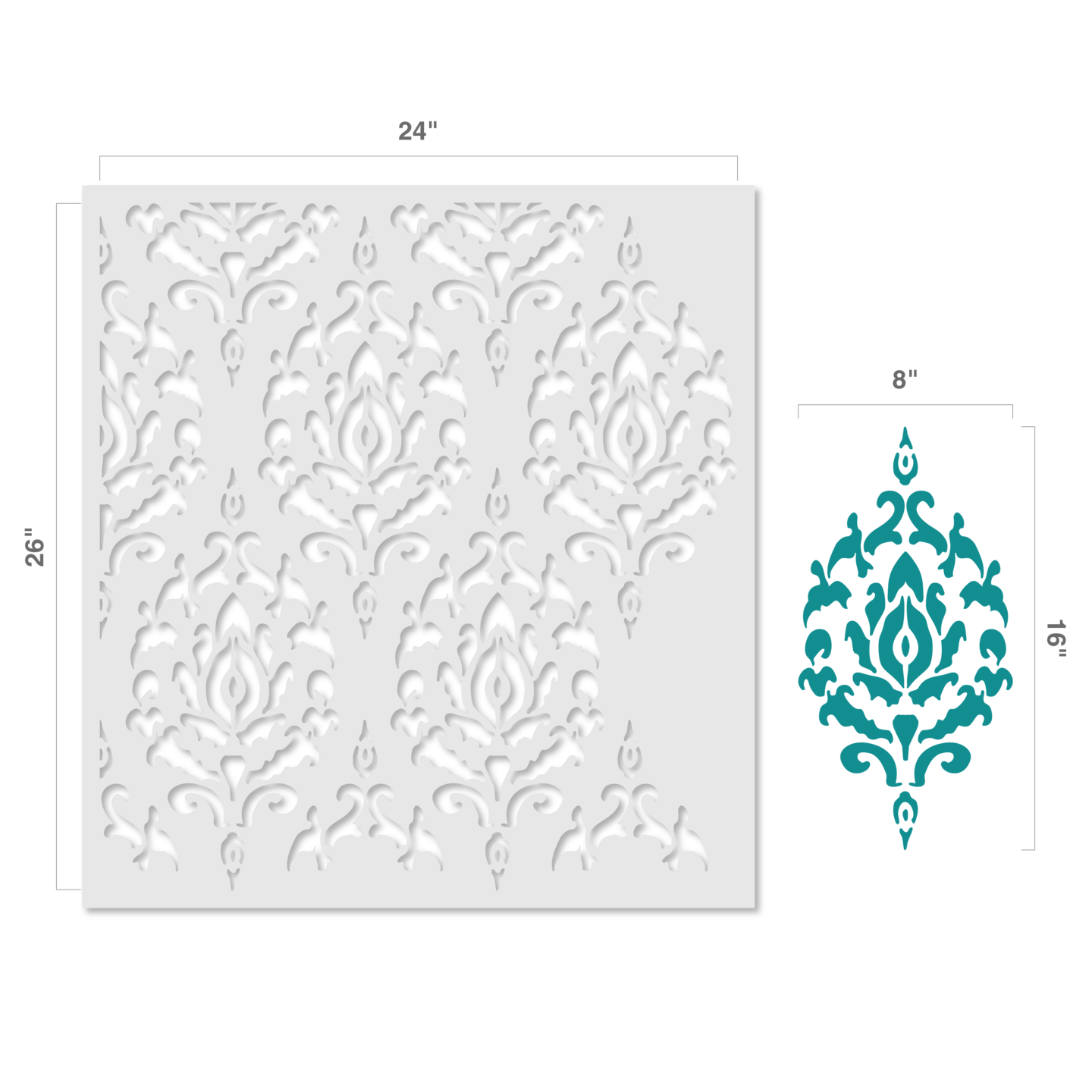 Global Damask All Over Wall Stencil | 3802 by Designer Stencils | Pattern Stencils | Reusable Stencils for Painting | Safe & Reusable Template for Wall Decor | Try This Stencil Instead of a Wallpaper | Easy to Use & Clean Art Stencil Pattern