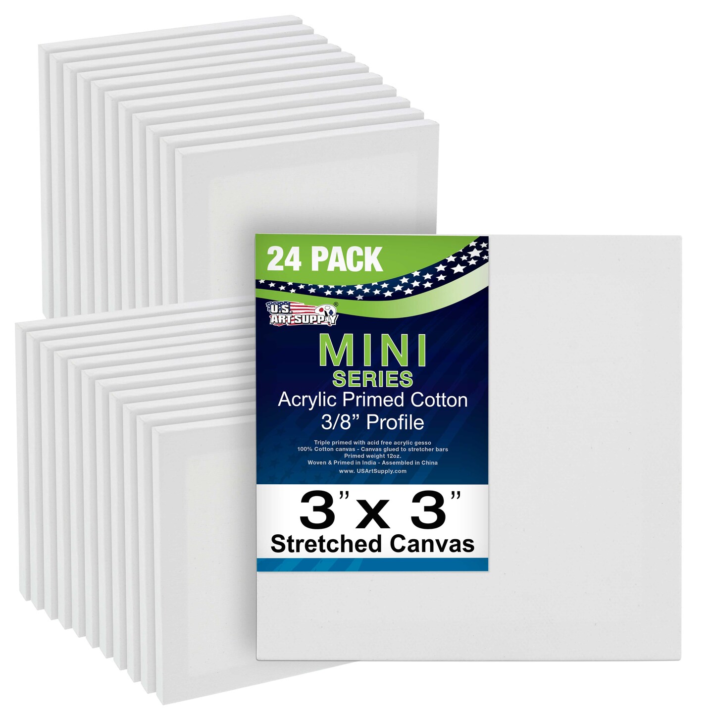 3&#x22; x 3&#x22; Mini Professional Primed Stretched Canvas - 24 Pack