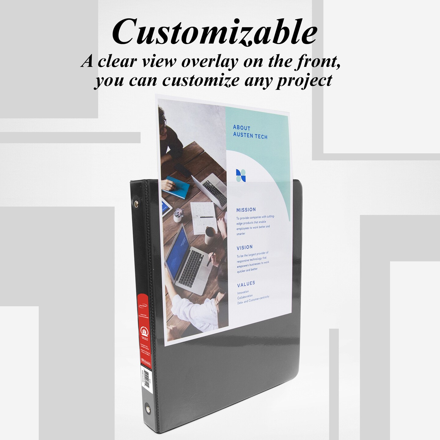 BAZIC 1/2" 3-Ring View Binder w/ 2-Pockets (11 Color Available)