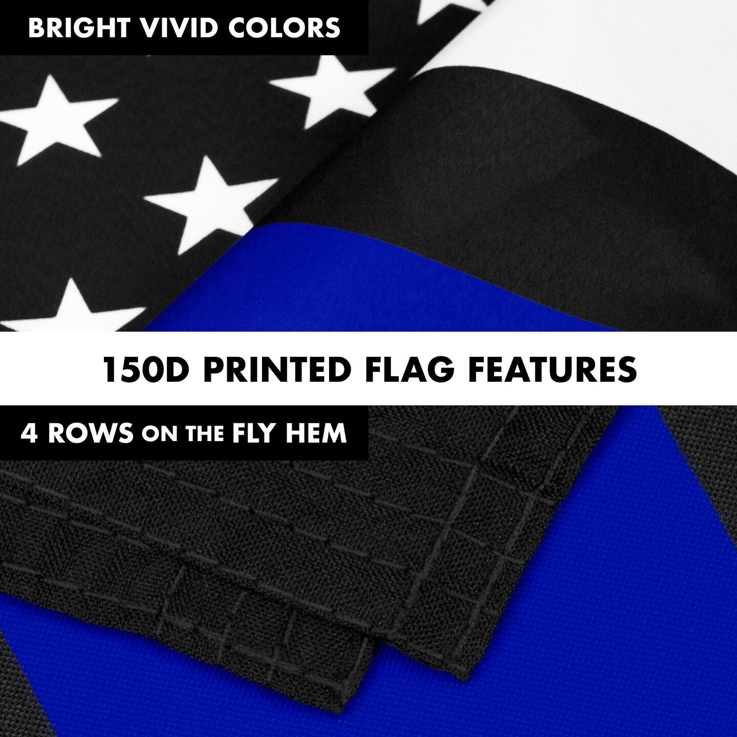 G128 Combo Pack: 6 Ft Tangle Free Aluminum Spinning Flagpole (Black) &#x26; Thin Blue Line Flag 3x5 Ft, LiteWeave Pro Series Printed 150D Polyester, 4 Corner Brass Grommets | Pole with Flag Included