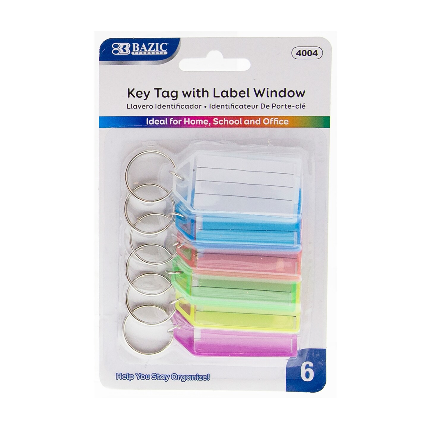 BAZIC Key Tags with Holder &#x26; Label Window (6/Pack)