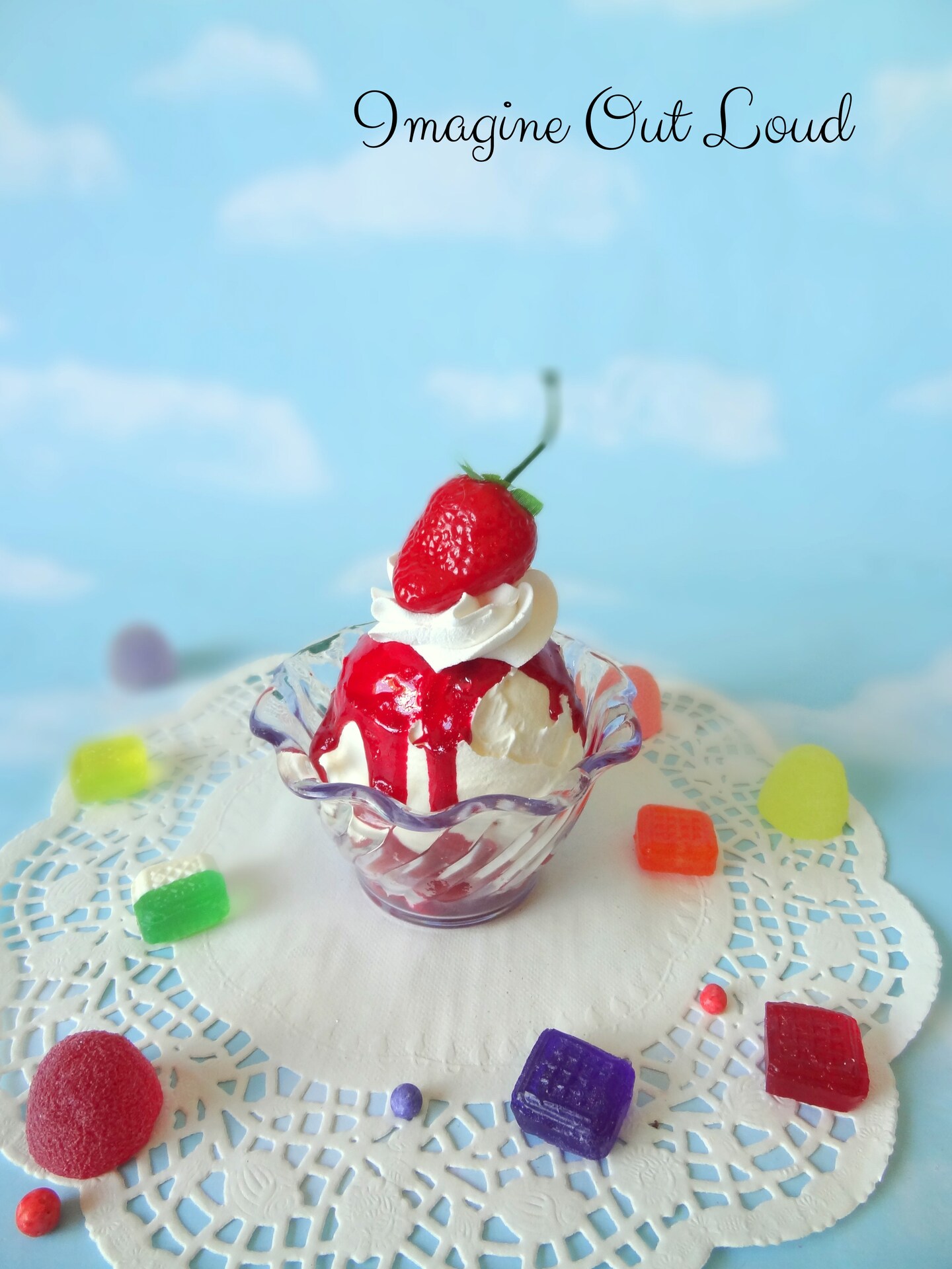 Fake Ice Cream Sundae Small Strawberry with Whipped cream Faux Food ...