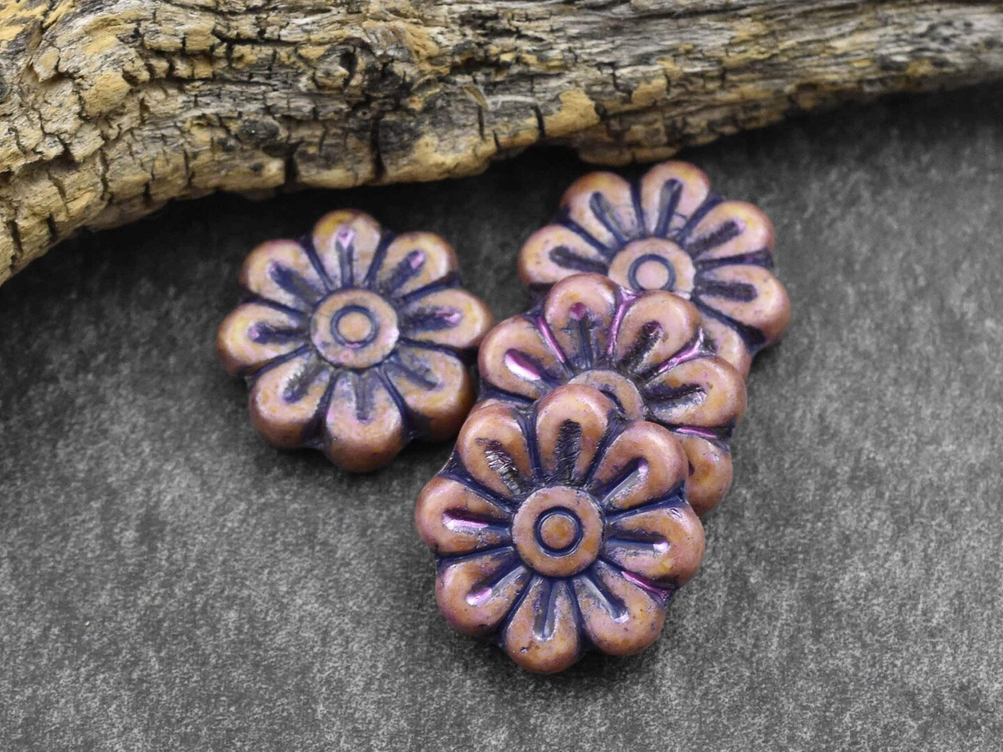 *6* 18mm Blue Washed Rose Pink Alabaster Daisy Flower Beads