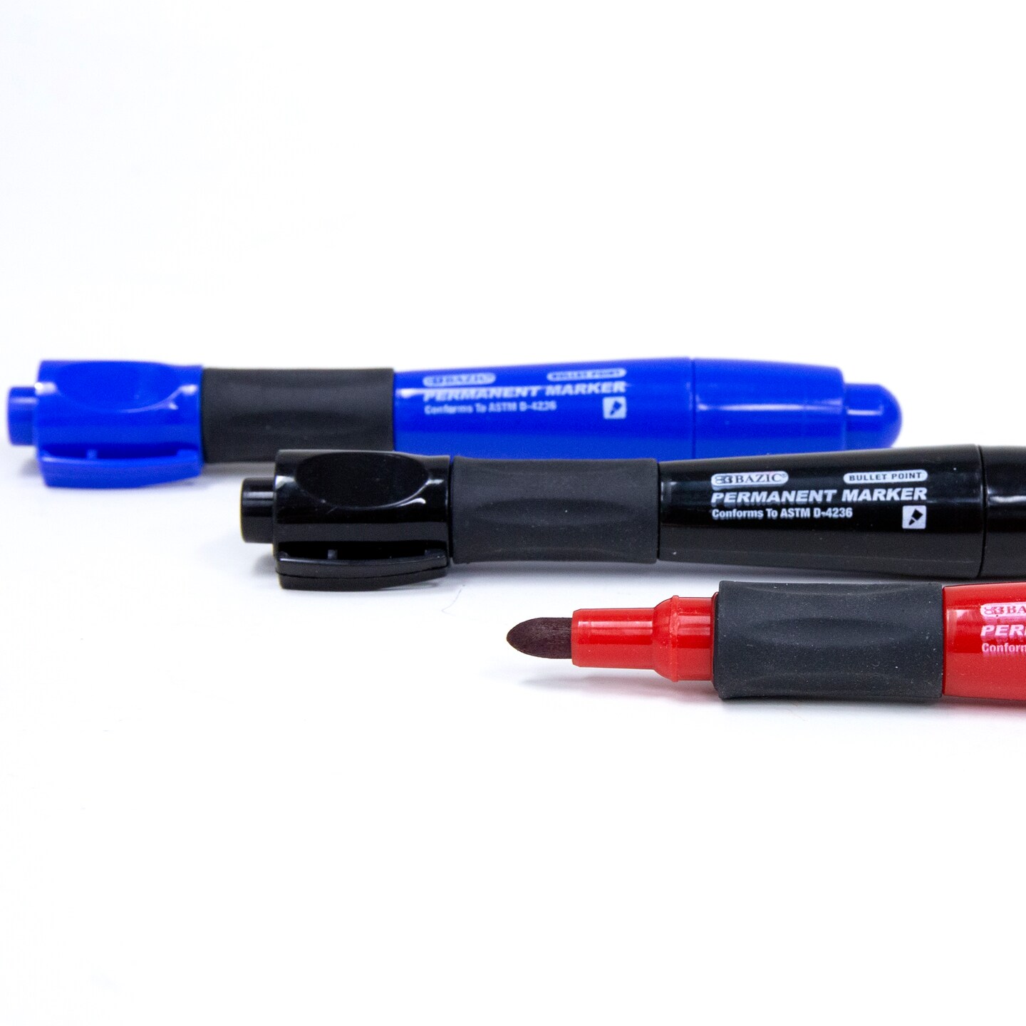 BAZIC Chisel Tip Jumbo Black Permanent Marker w/ Grip (3/Pack)