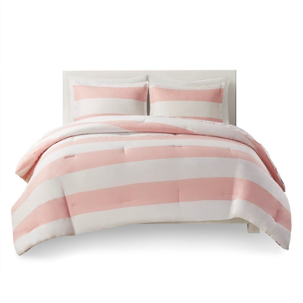 Gracie Mills   Orson Cotton Cabana Stripe Reversible Comforter Set with Rainbow Print - GRACE-15014