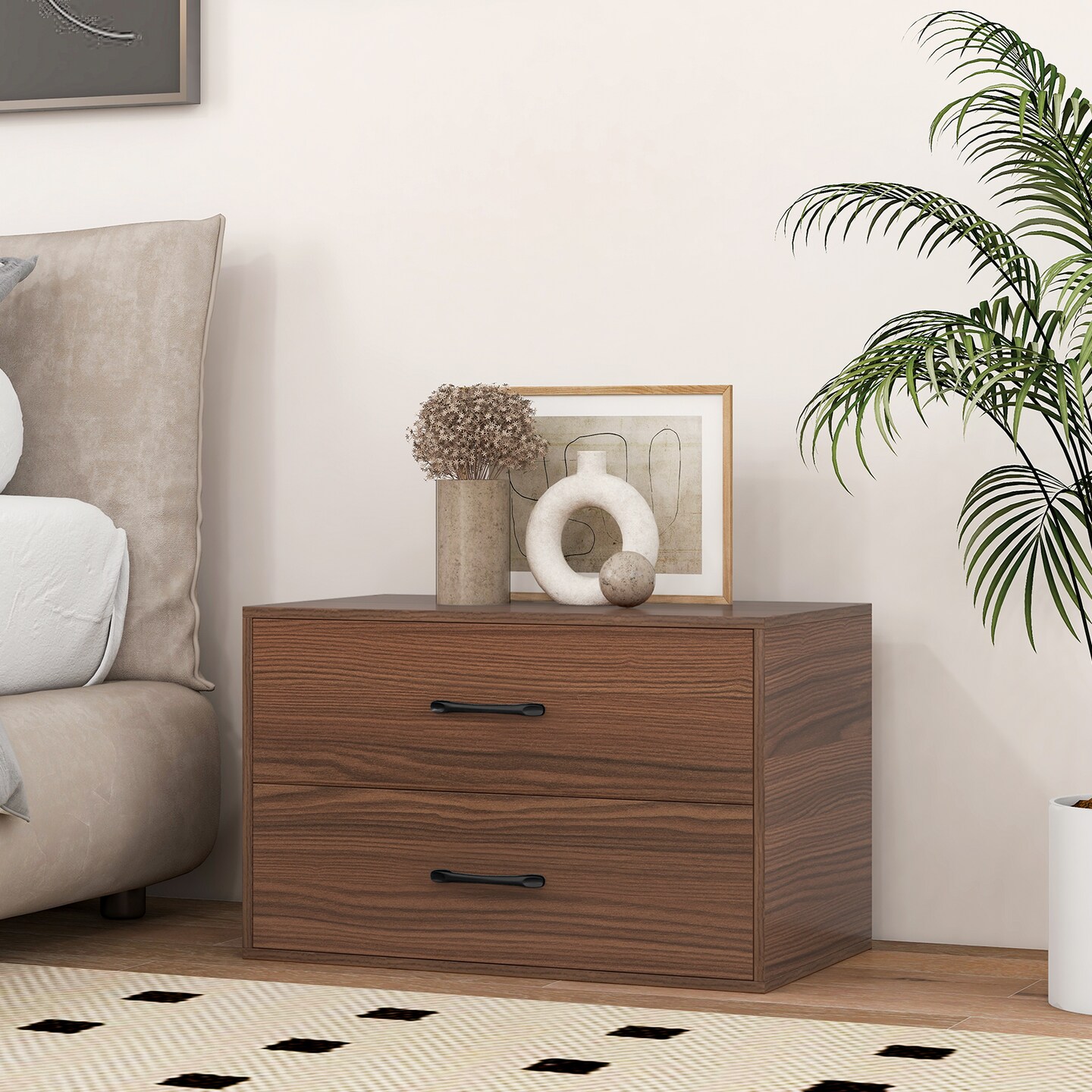 Costway 2-Drawer Dresser Stackable Horizontal Storage Organizer w/Handles White/Walnut/Black