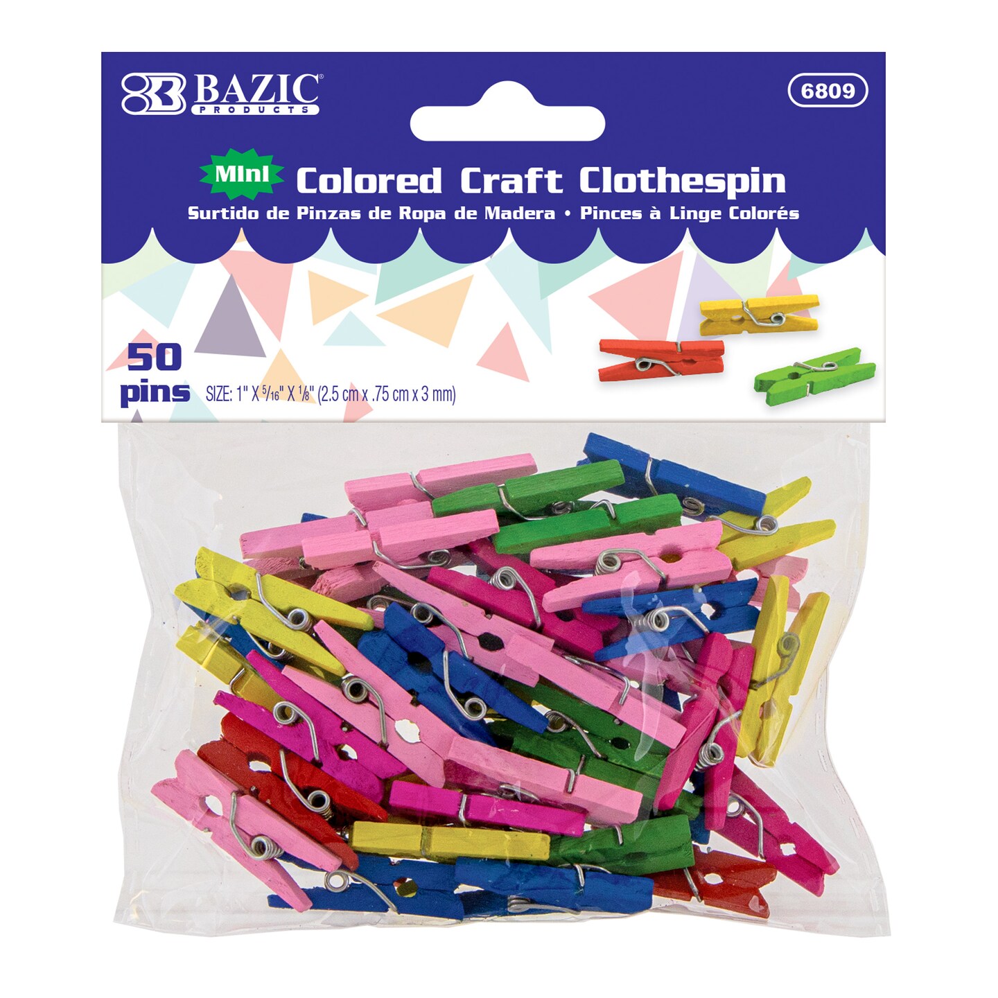 BAZIC Mini Colored Clothes Pin (50/Pack)