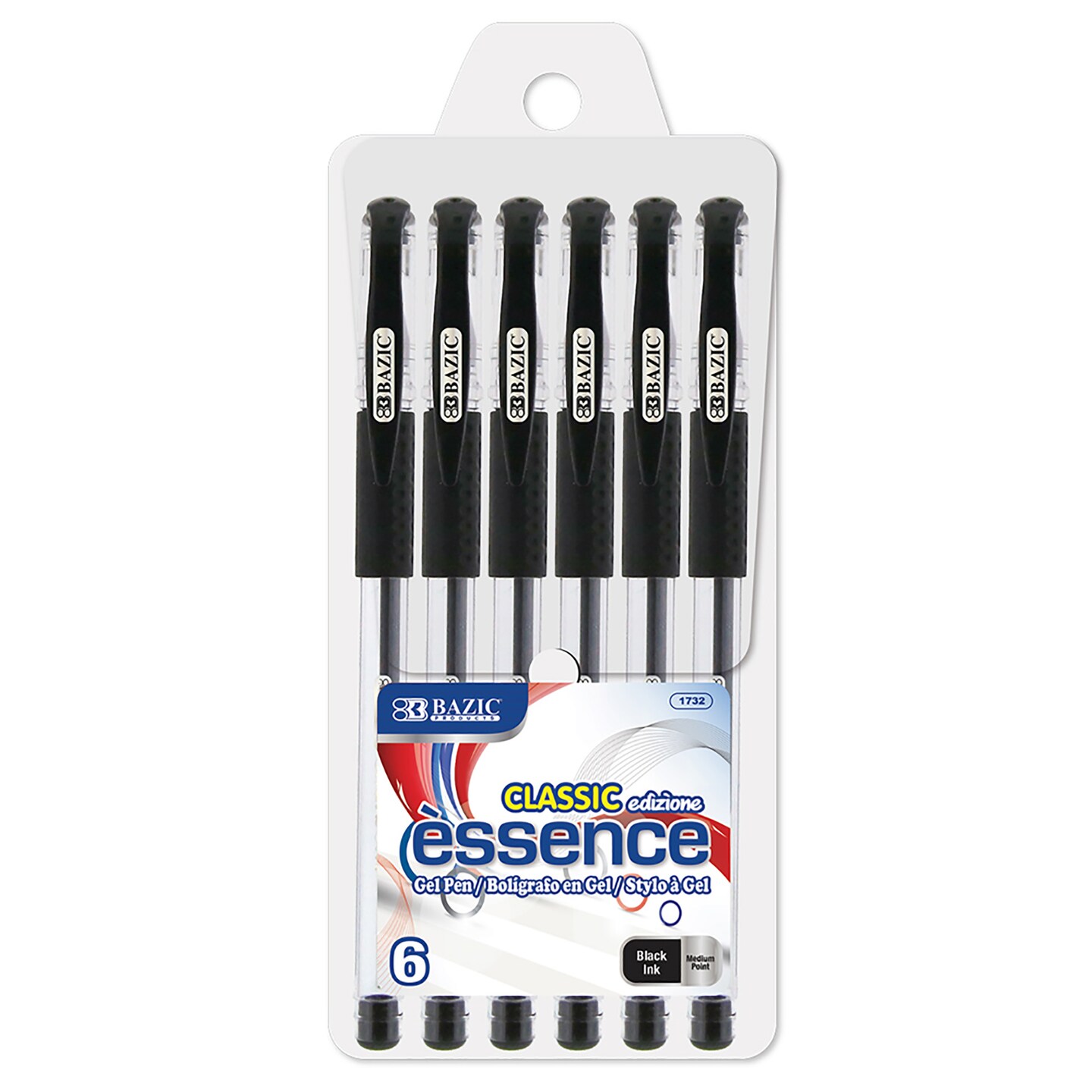 BAZIC Essence Gel-Pen Black w/ Cushion Grip (6/Pack)