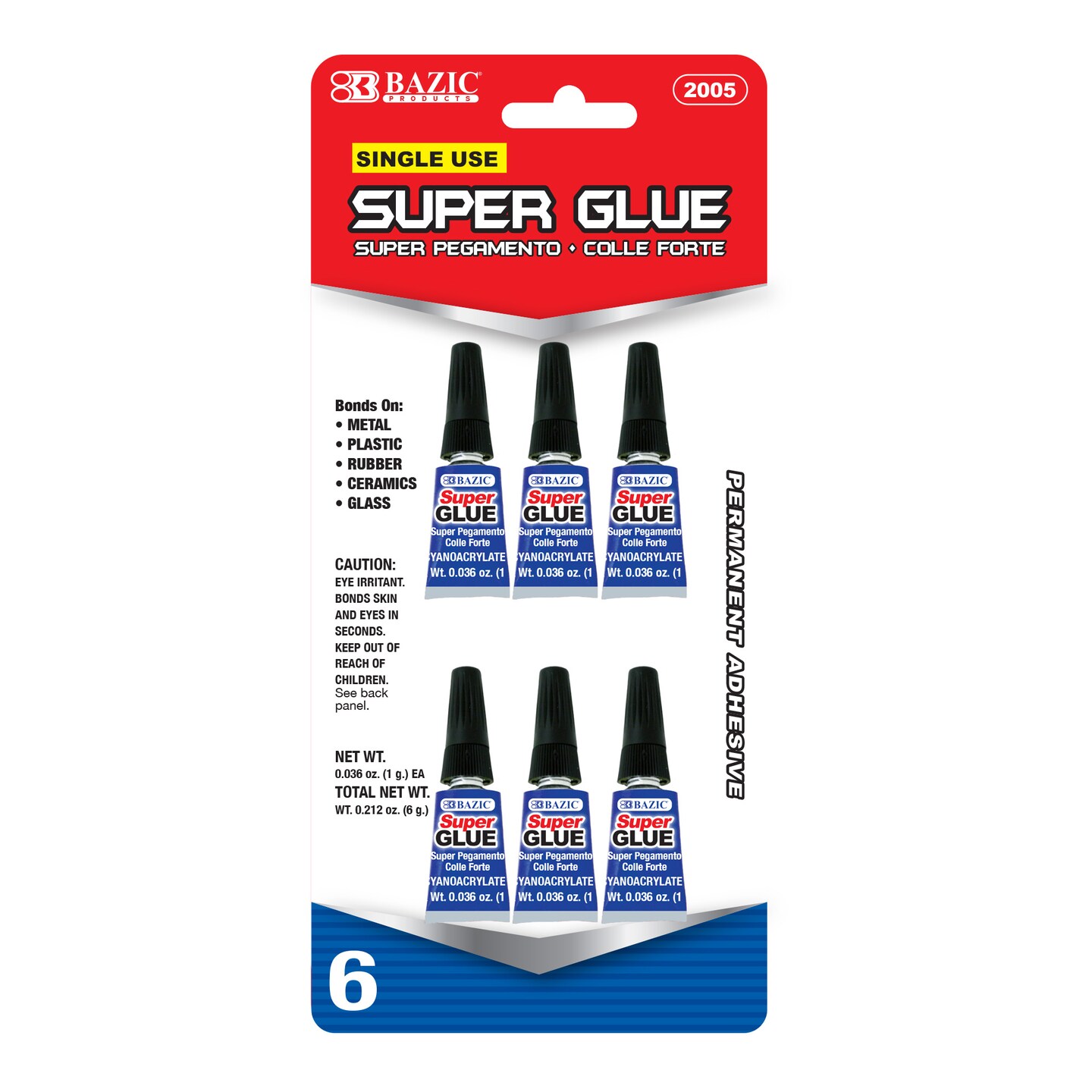 BAZIC Super Glue 0.036 oz Single Use (1g)(6/Pack)