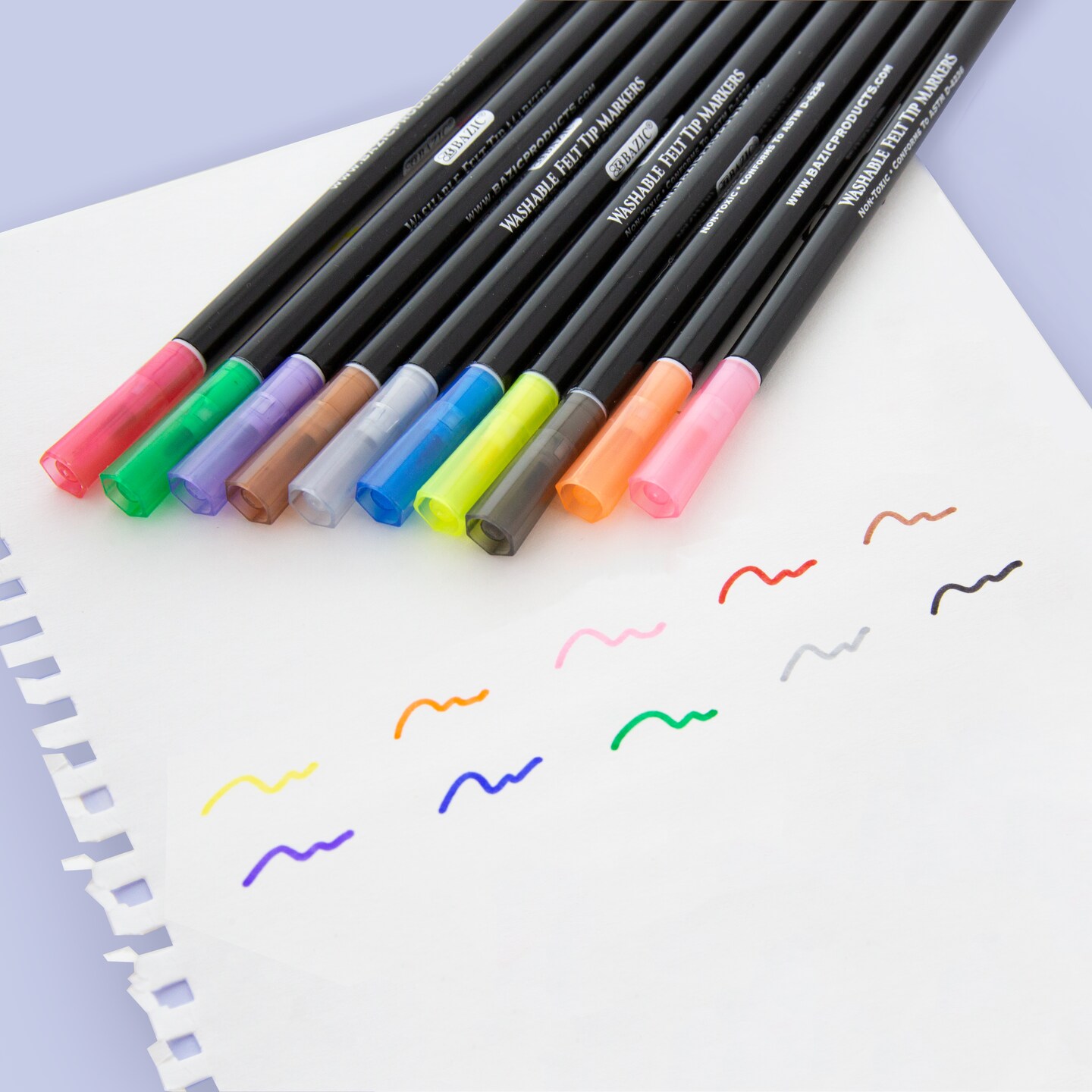 BAZIC Felt Tip Washable Markers 10 Colors