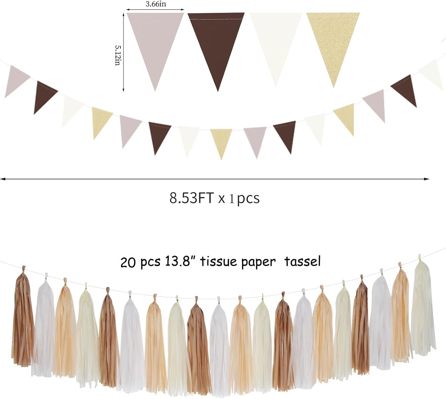 Baby-Shower White-Brown Champagne Party-Decorations - 28pcs Neutral Birthday Wedding Bridal Tissue Pom Poms Streamers, Fall Autumn Christmas Tassel Garland Banner, Engagement Decor