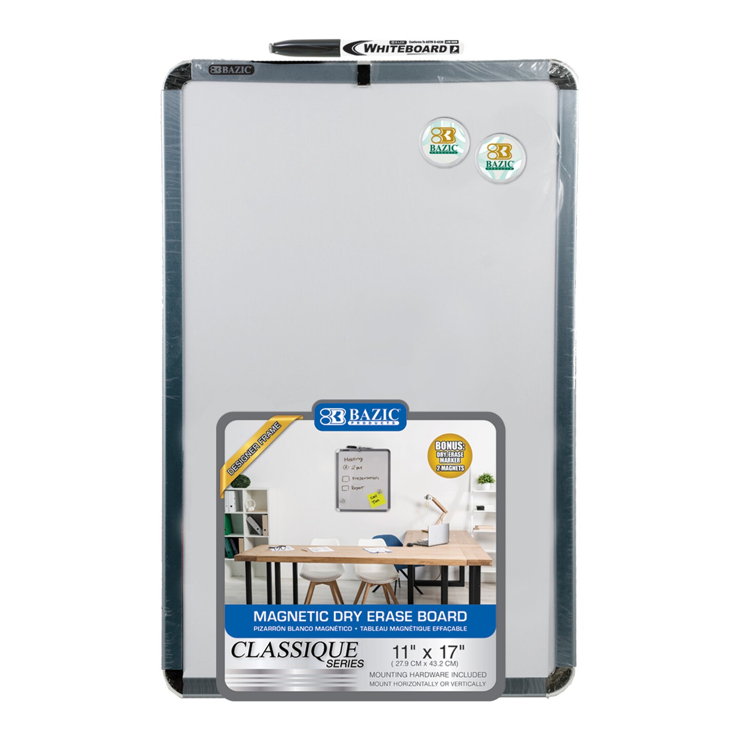 BAZIC CLASSIQUE Magnetic Dry Erase Board 11" X 17" w/ Marker & Magnets