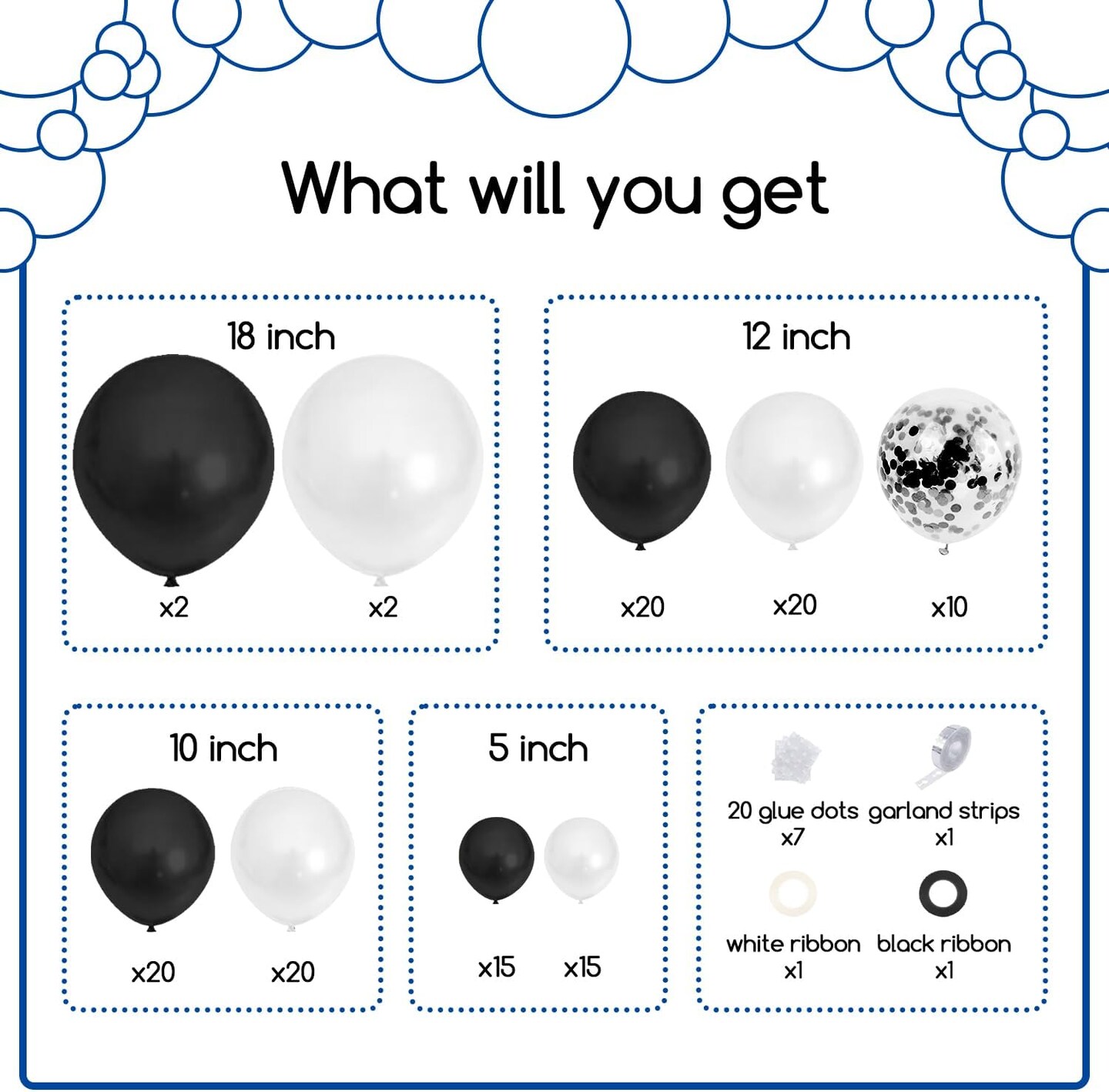 Black and White Balloon Garland Arch Kit, 124pcs White Black Confetti Latex Balloons for Baby Shower Birthday Graduation Wedding Engagements Anniversary Celebrations Party Decorations