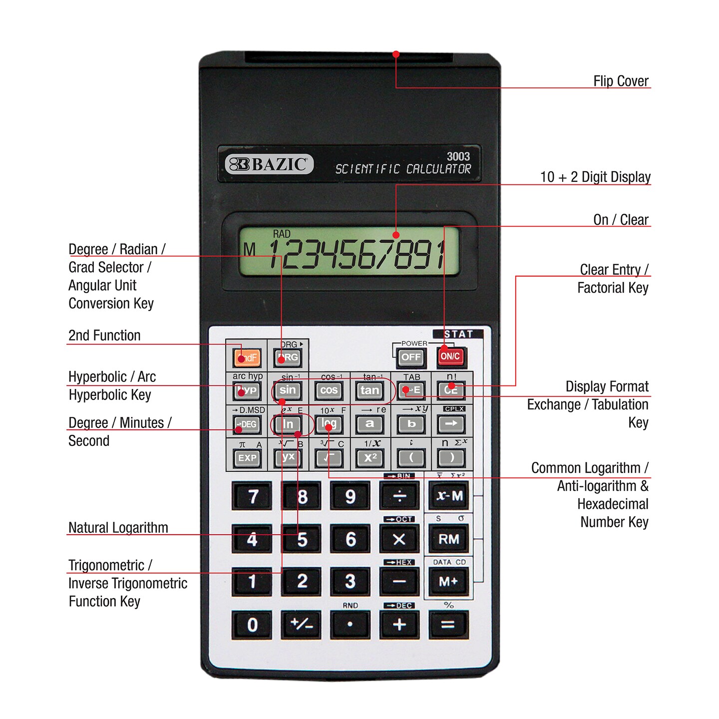 BAZIC Scientific Calculator 56 Function w/ Flip Cover