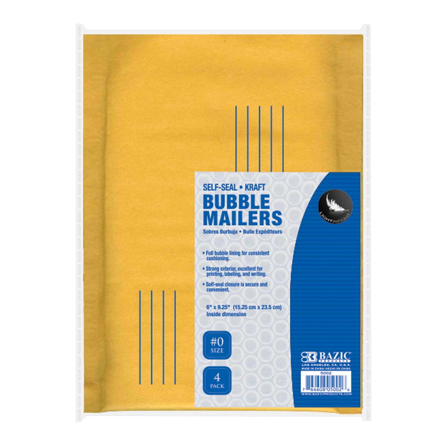 BAZIC Self-Seal Bubble Mailers (#0) 6&#x22; x 9.25&#x22; (4/Pack)