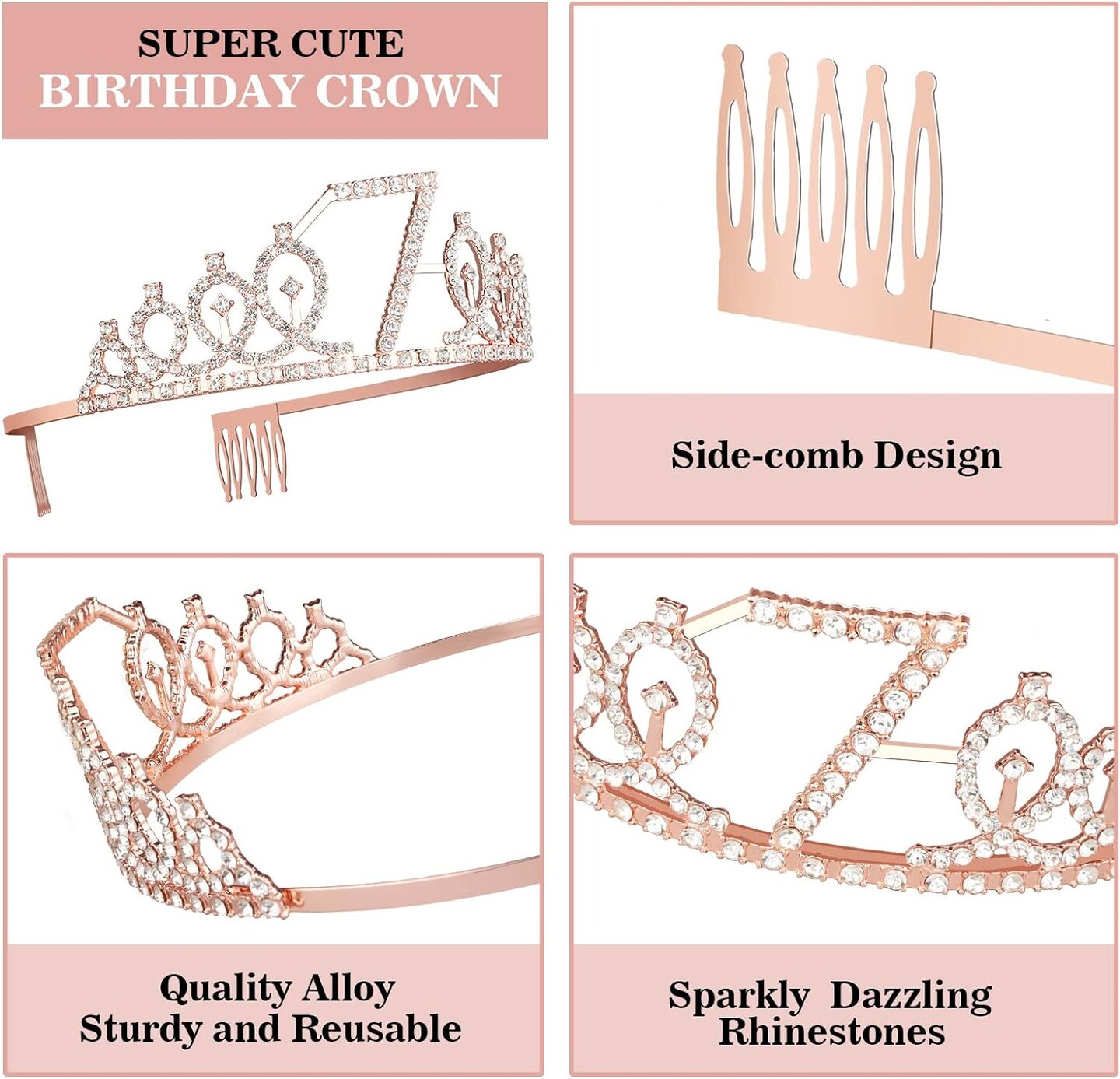 7th Birthday Decorations for Girl with 7th Birthday Sash and Tiara, Numeral 7 Candle and Cake Topper, 7th Birhtday Girls Rose Gold Party Favor Supplies