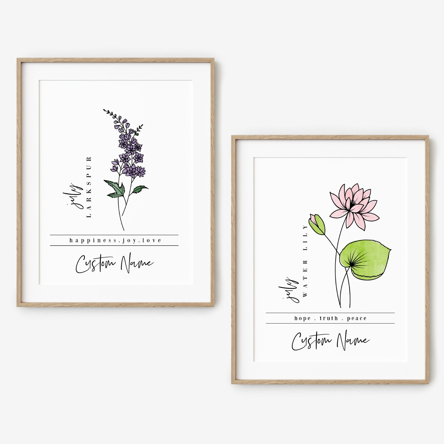 Custom Birth Month Flower Watercolor factory and Ink Painting