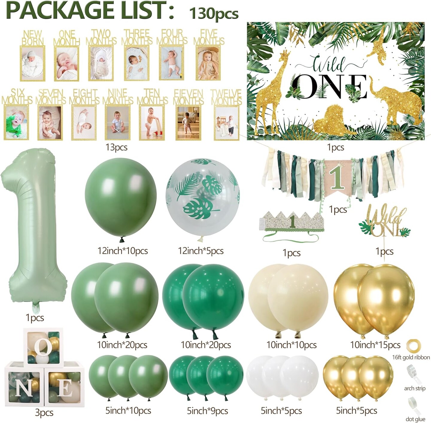 Wild One Birthday Decorations For Boys Jungle Theme Baby Shower Safari 1st Party Supplies Palm Leaf Balloon Garland Kit