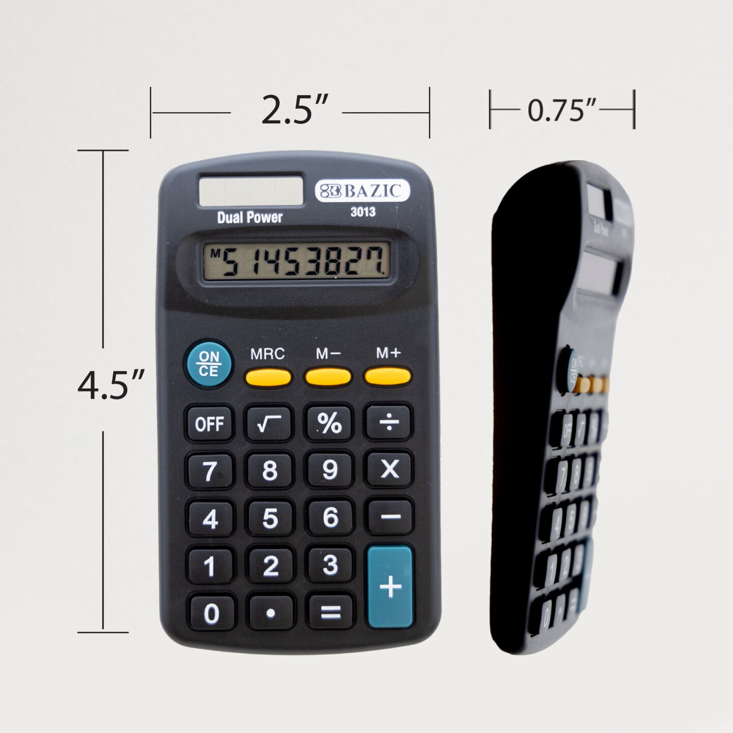 BAZIC Pocket Size Black Calculator 8-Digit Dual Power