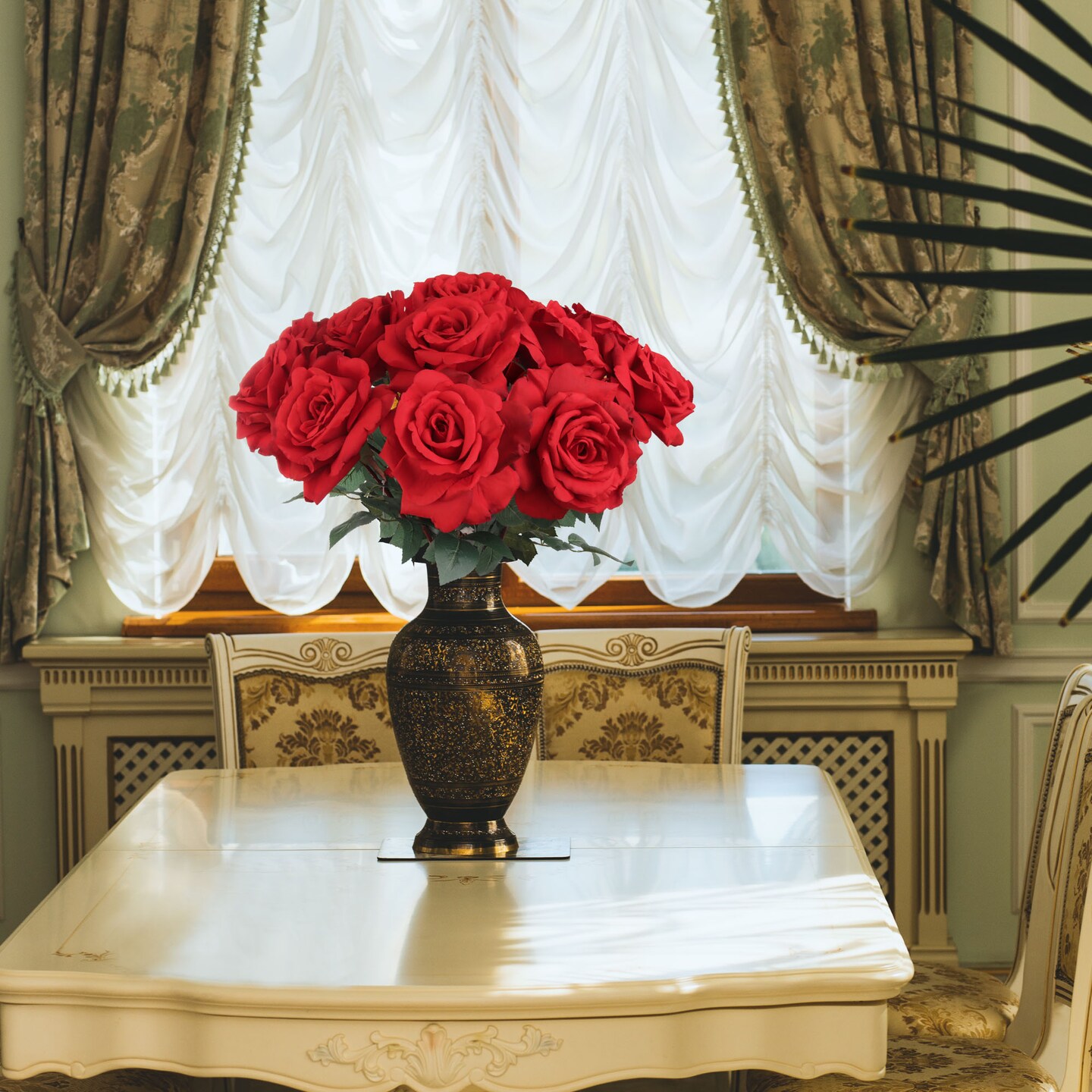 30&#x22; Red Queen Anne Rose Stem - Set of 12, Lifelike Silk Roses, Elegant Floral D&#xE9;cor, Perfect for Arrangements, Events &#x26; Home - Ideal for All Seasons, Floral Home by Artificial Flowers