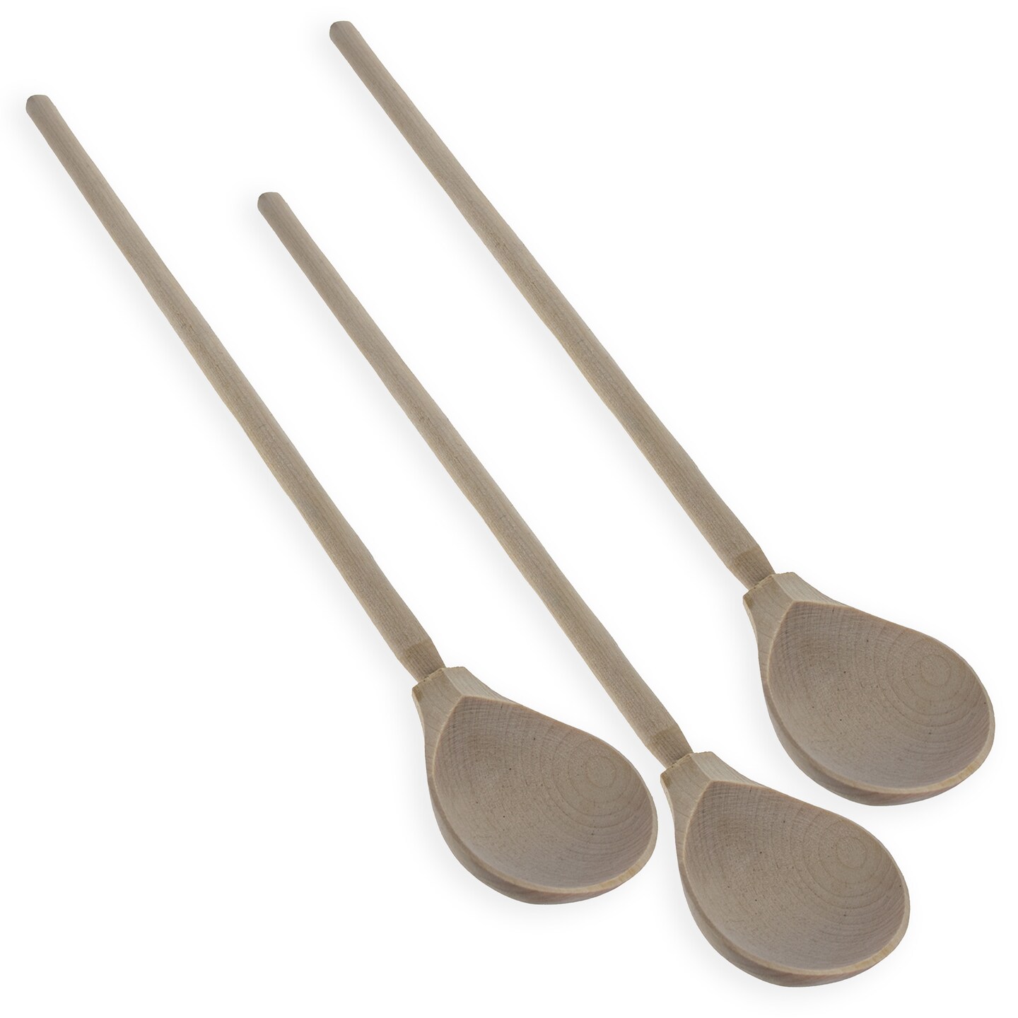 Set of 3 Unfinished Unpainted Long Handle Wooden Spoons