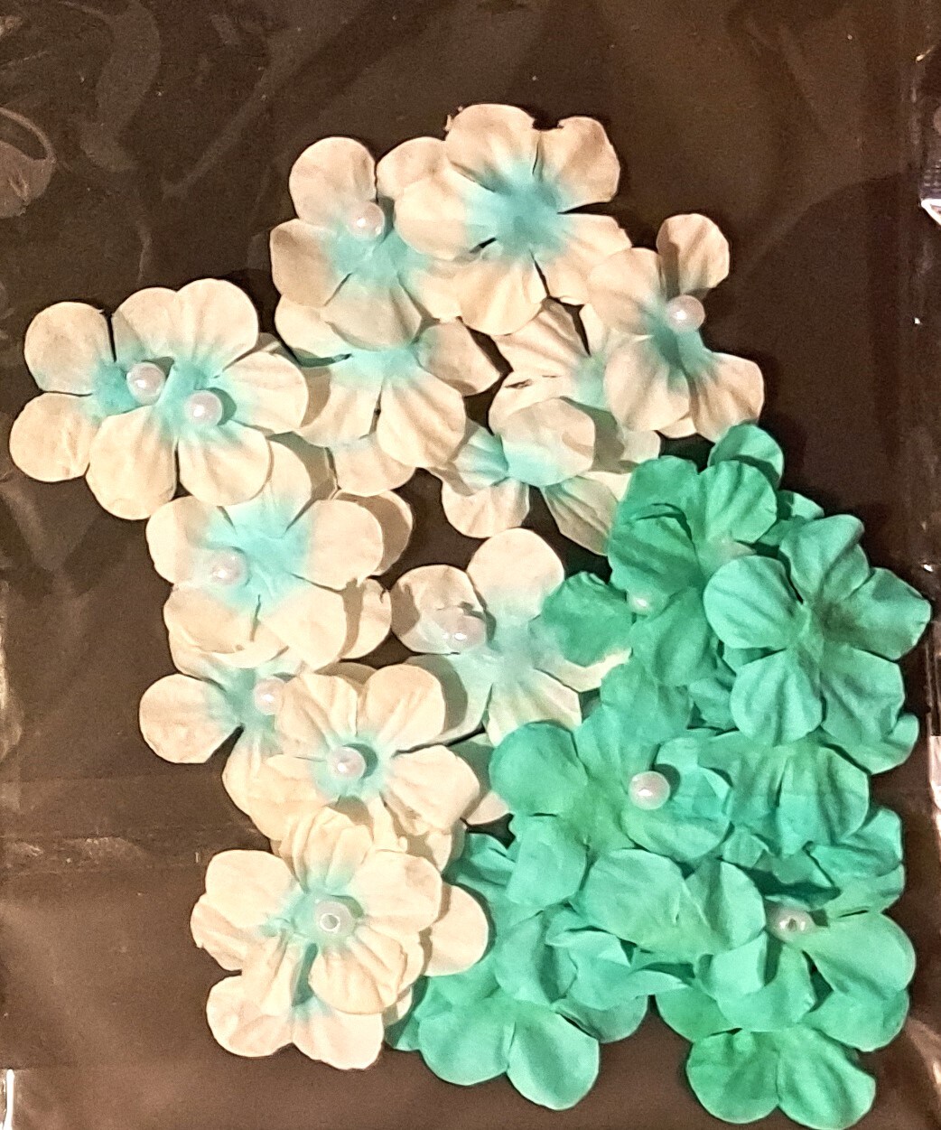 Designer Mini Teal And White Flowers 35 Pieces