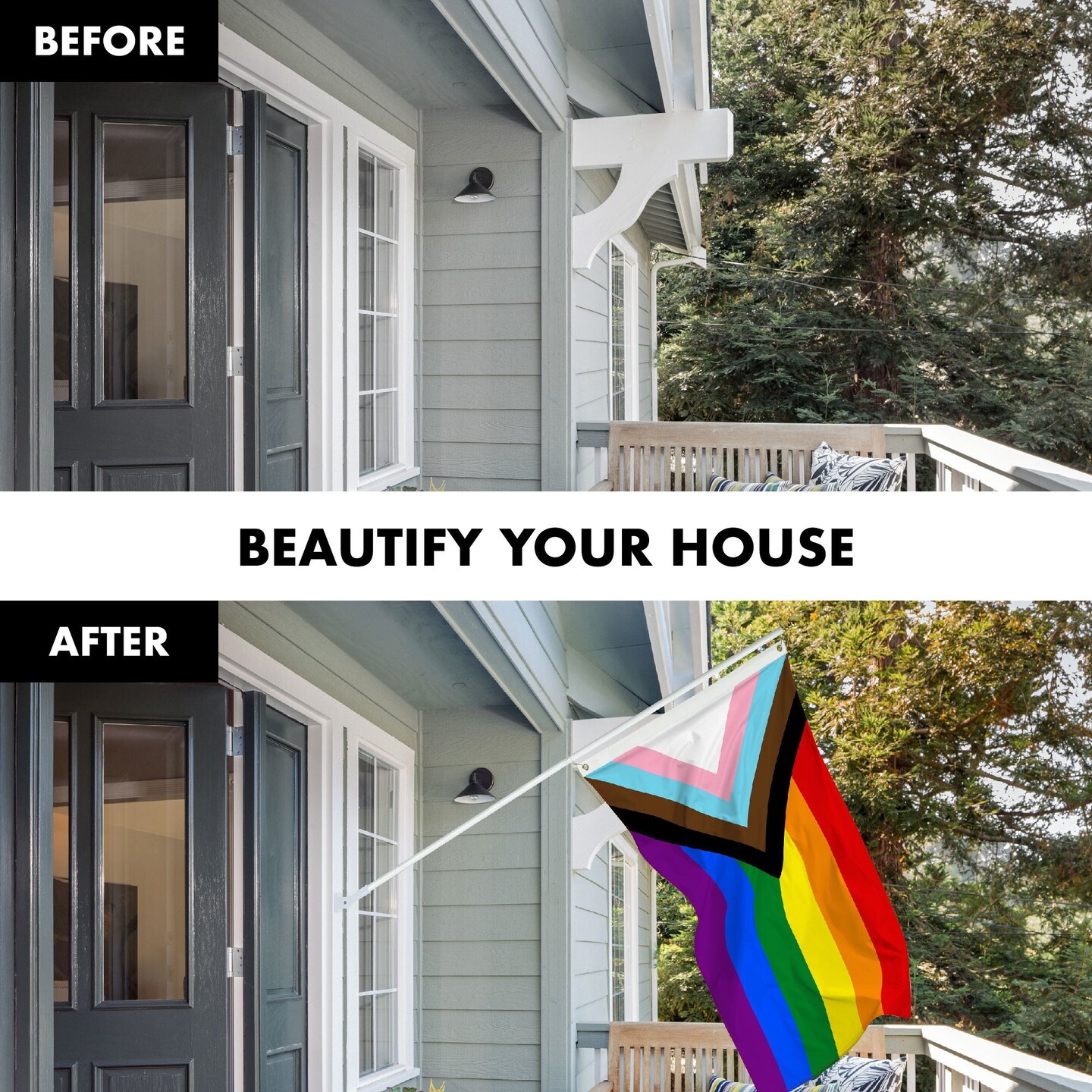 G128 Combo Pack: 6 Ft Tangle Free Aluminum Spinning Flagpole (White) &#x26; LGBT Progress Rainbow Pride Flag 3x5 Ft, LiteWeave Pro Series Printed 150D Polyester | Pole with Flag Included