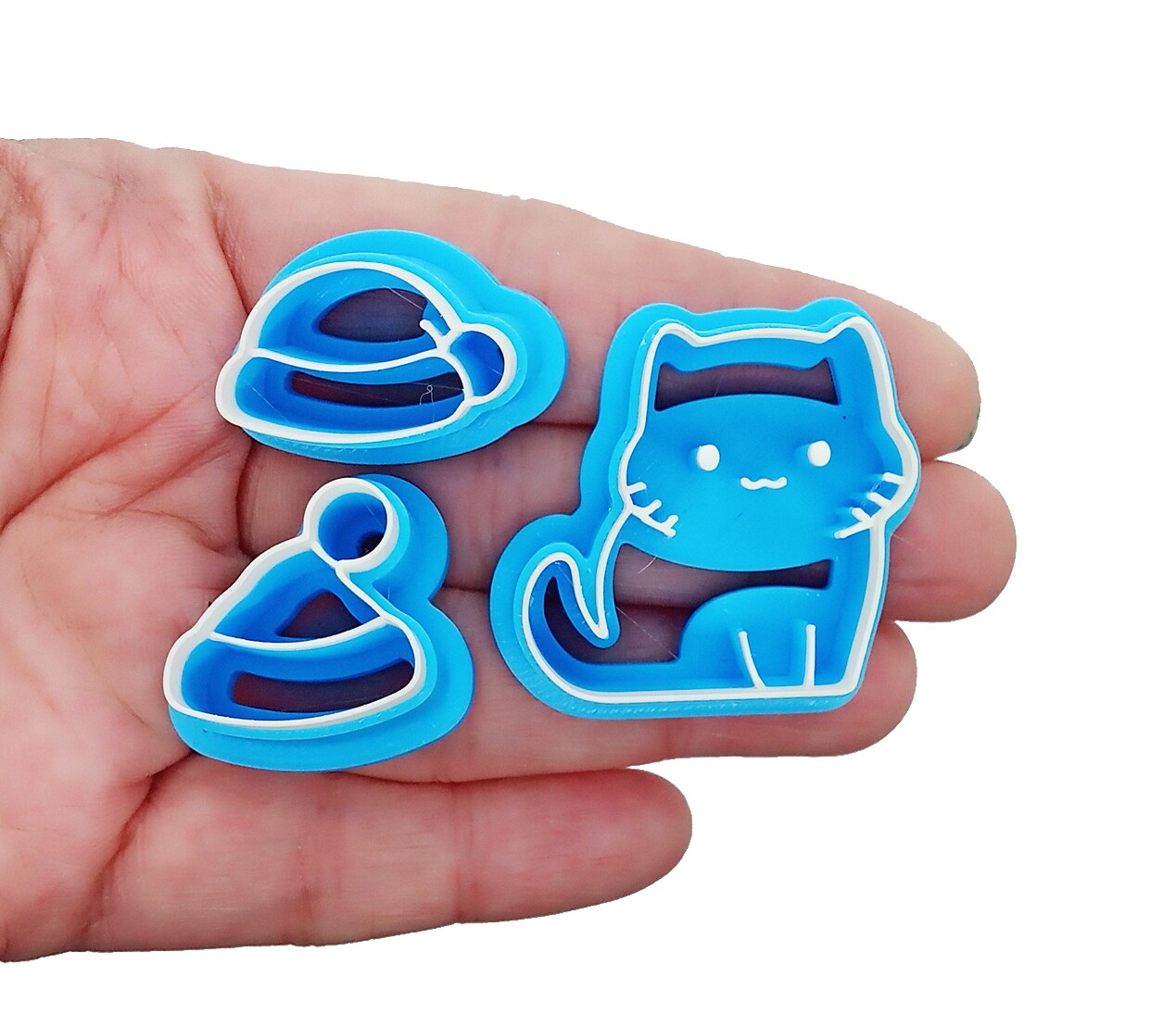 Christmas Cat Clay Cutter Set, 3 pcs, Cute Kitty with Santa Hats, Adorabilities