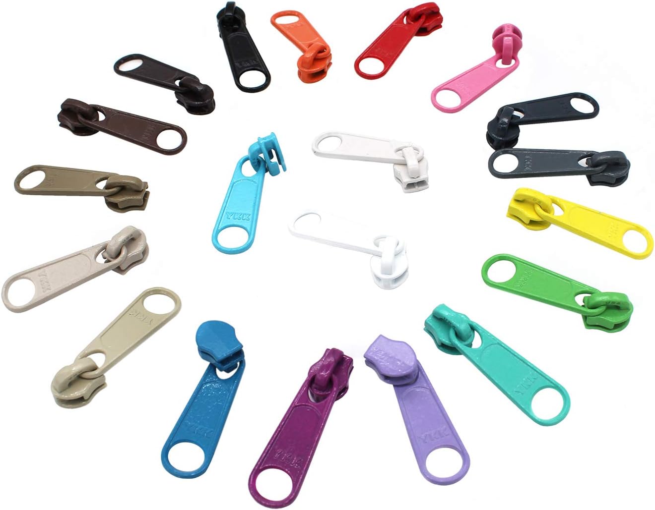 YKK Long Pull Zipper Heads- 4.5mm loose sliders/pulls -(20pc Brights-Neutrals)- For Handbags & Craft Projects